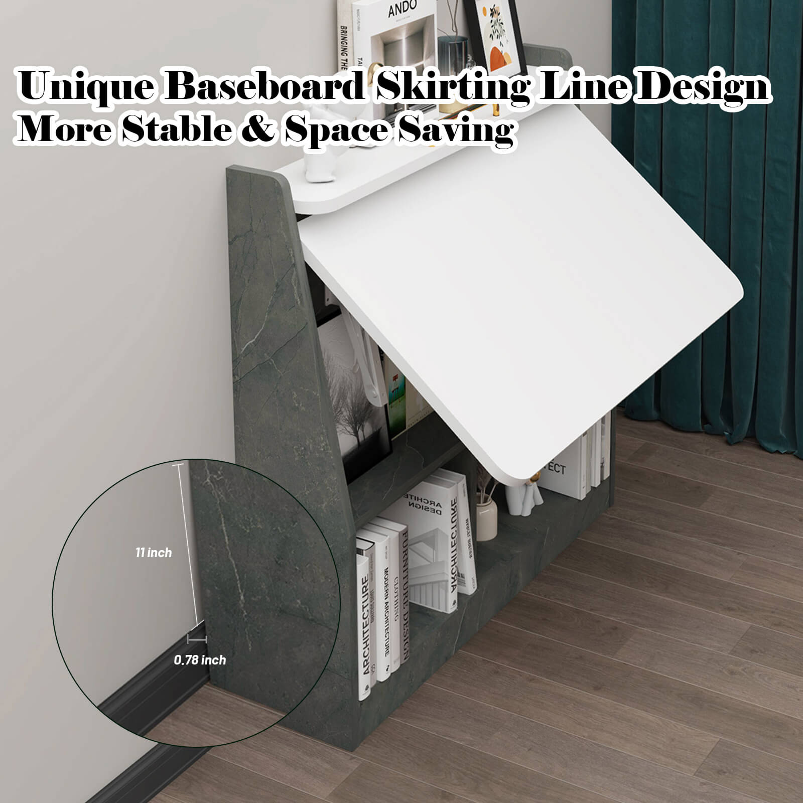 2-in-1 Wall Mounted Folding Desk and Book Shelves #color_pietra grey