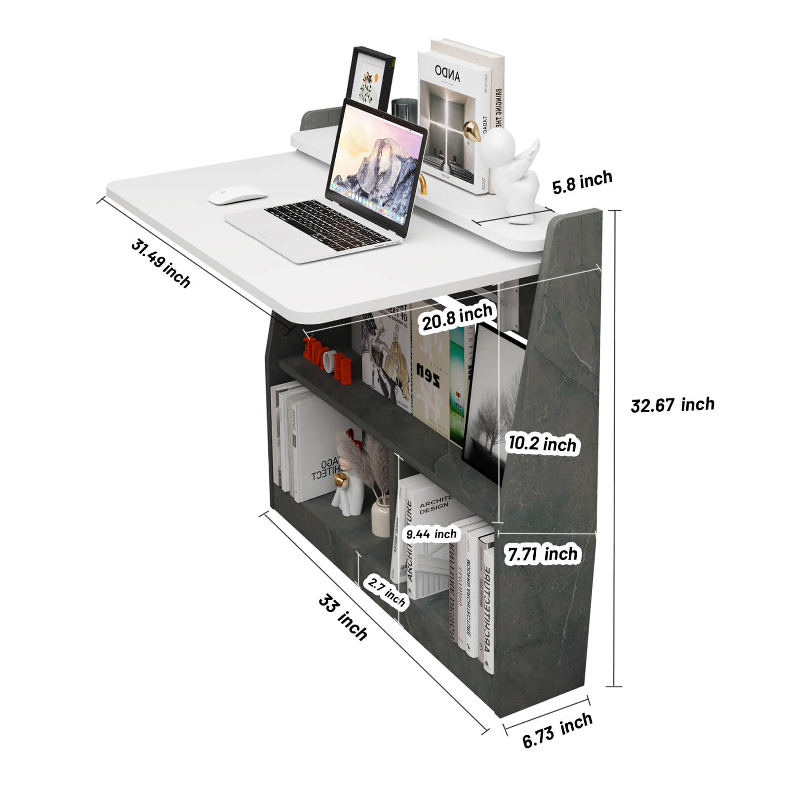 2-in-1 Wall Mounted Folding Desk and Book Shelves #color_pietra grey