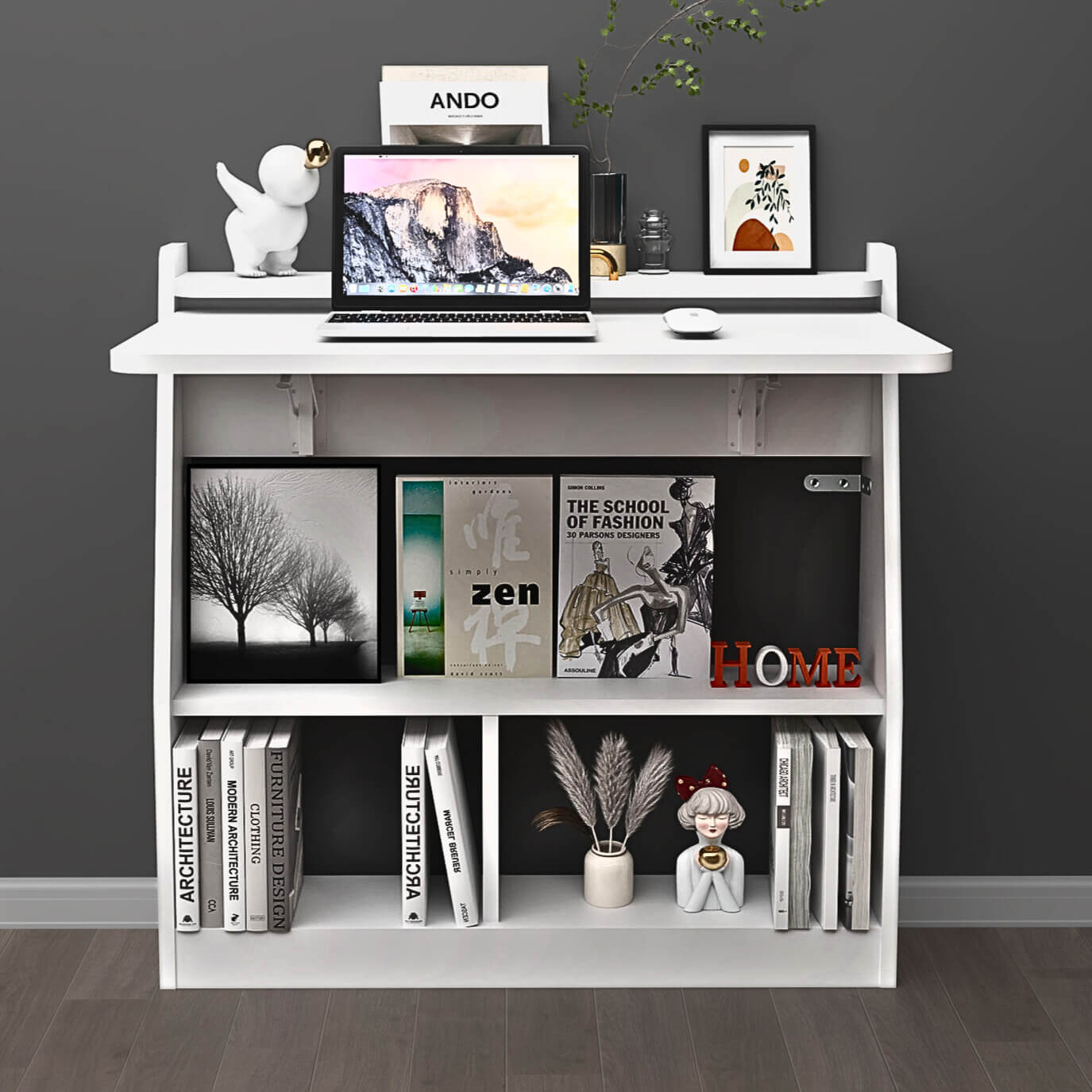 2-in-1 Wall Mounted Folding Desk and Book Shelves #color_white