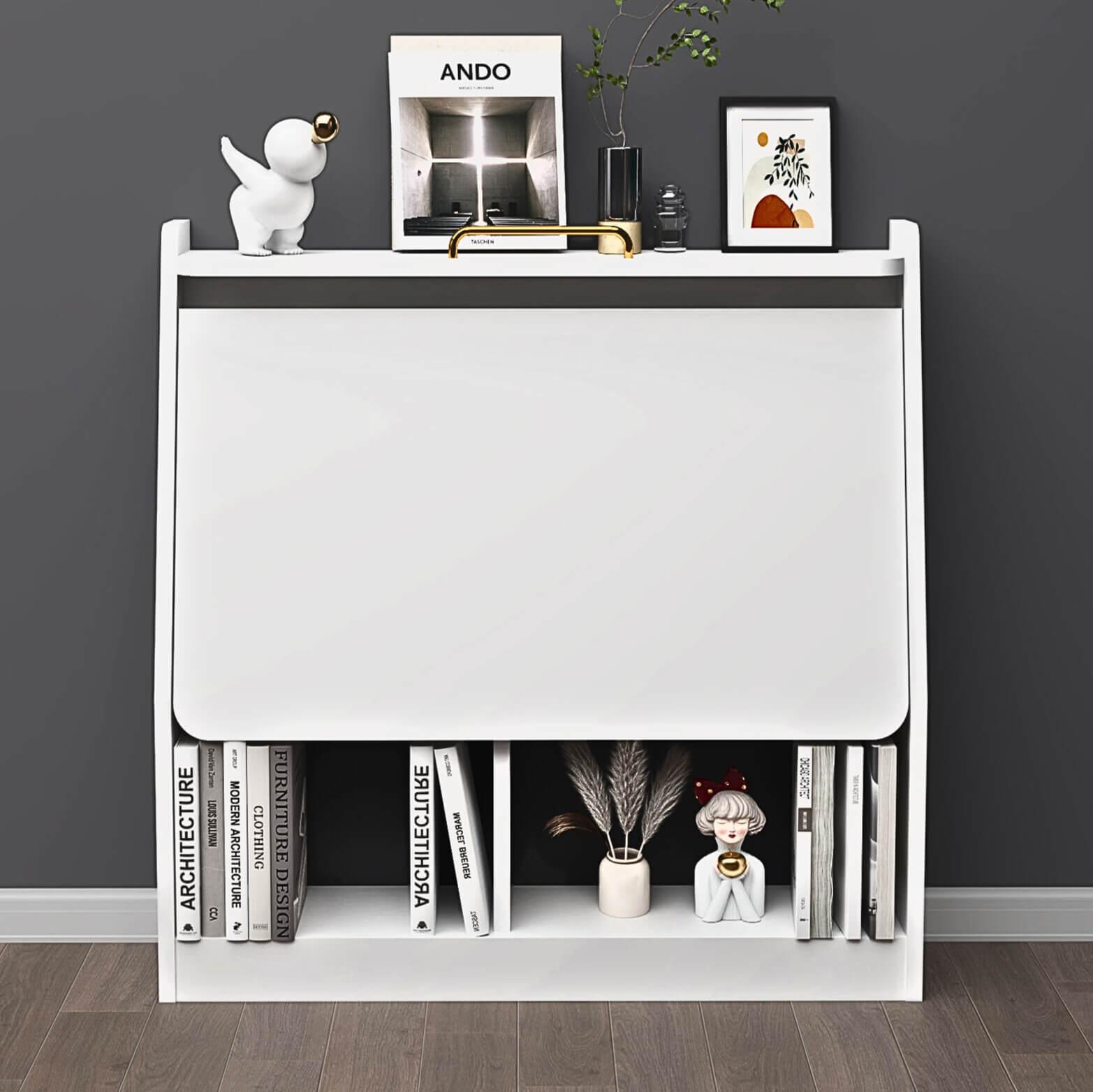 2-in-1 Wall Mounted Folding Desk and Book Shelves #color_white