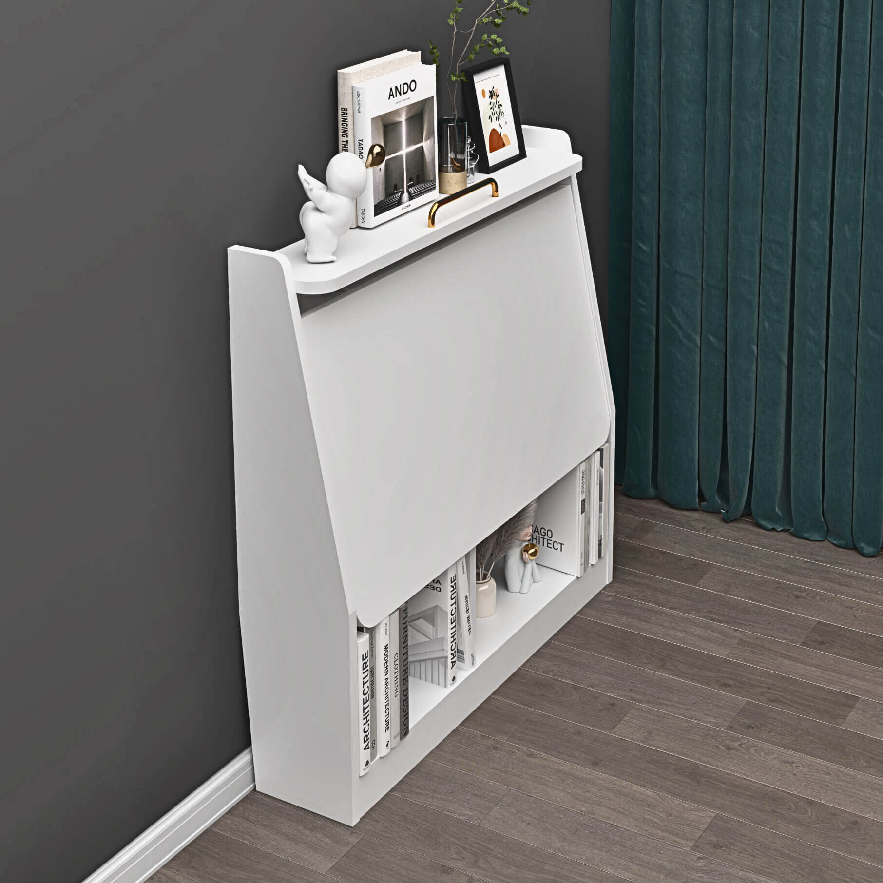 2-in-1 Wall Mounted Folding Desk and Book Shelves #color_white