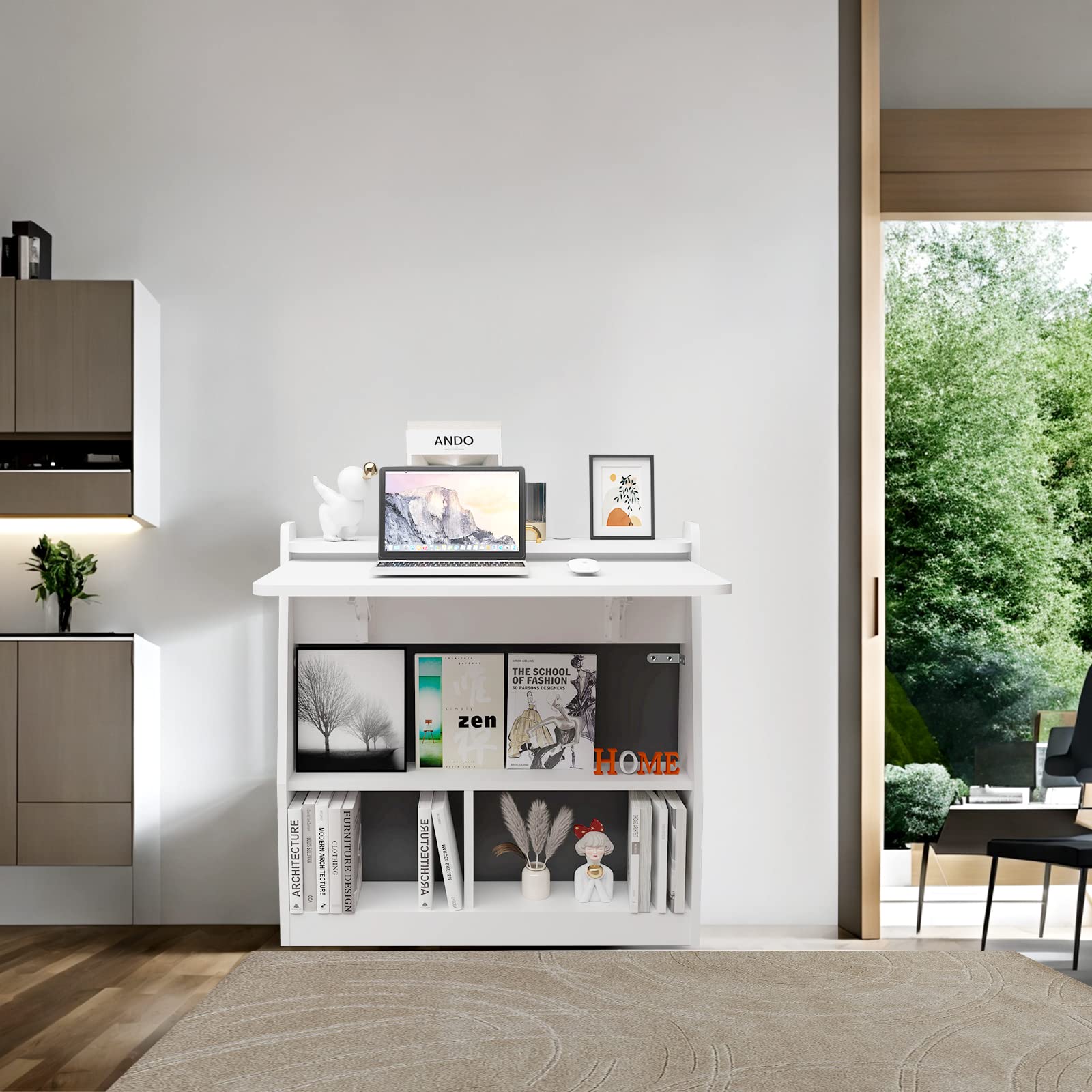 2-in-1 Wall Mounted Folding Desk and Book Shelves #color_white