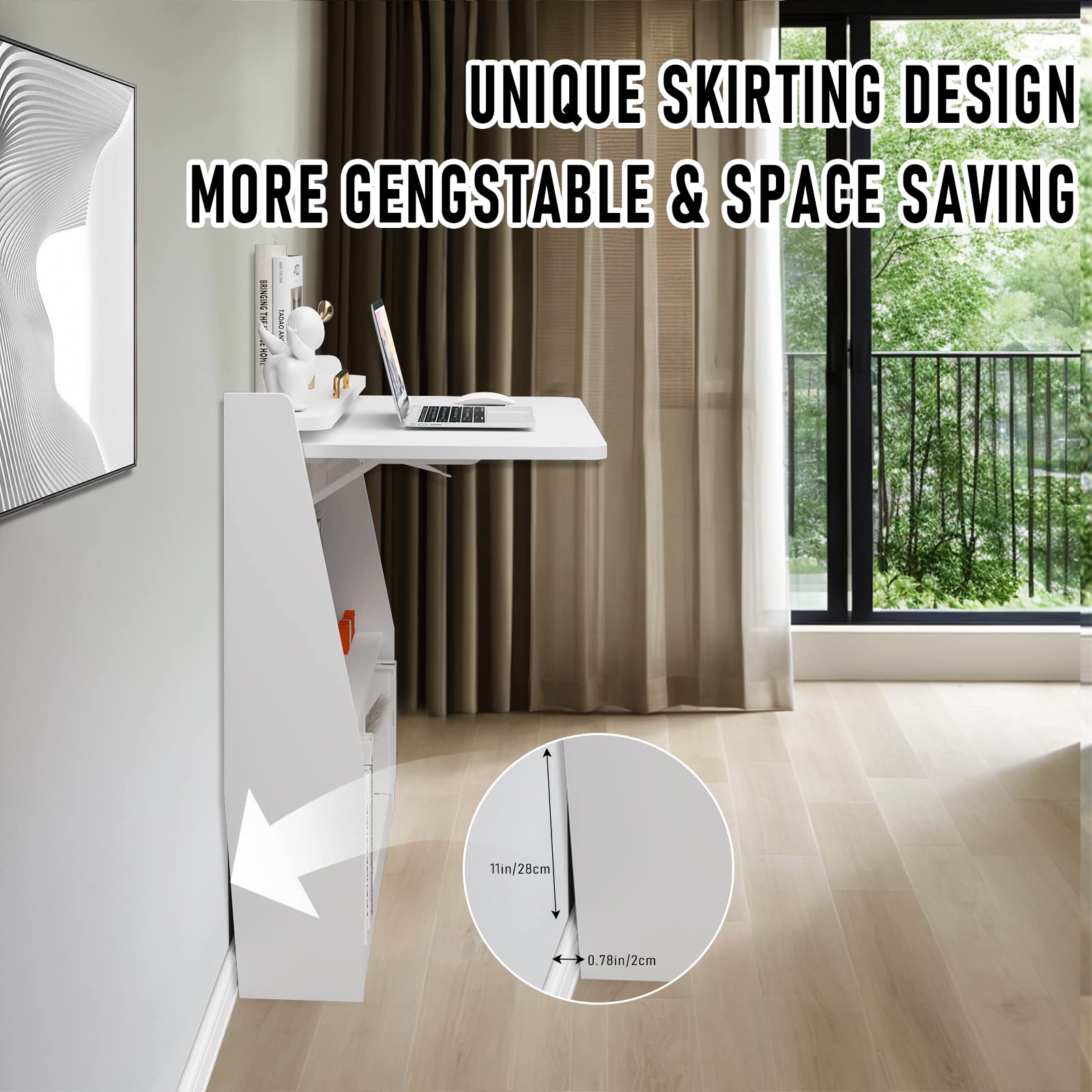 2-in-1 Wall Mounted Folding Desk and Book Shelves #color_white