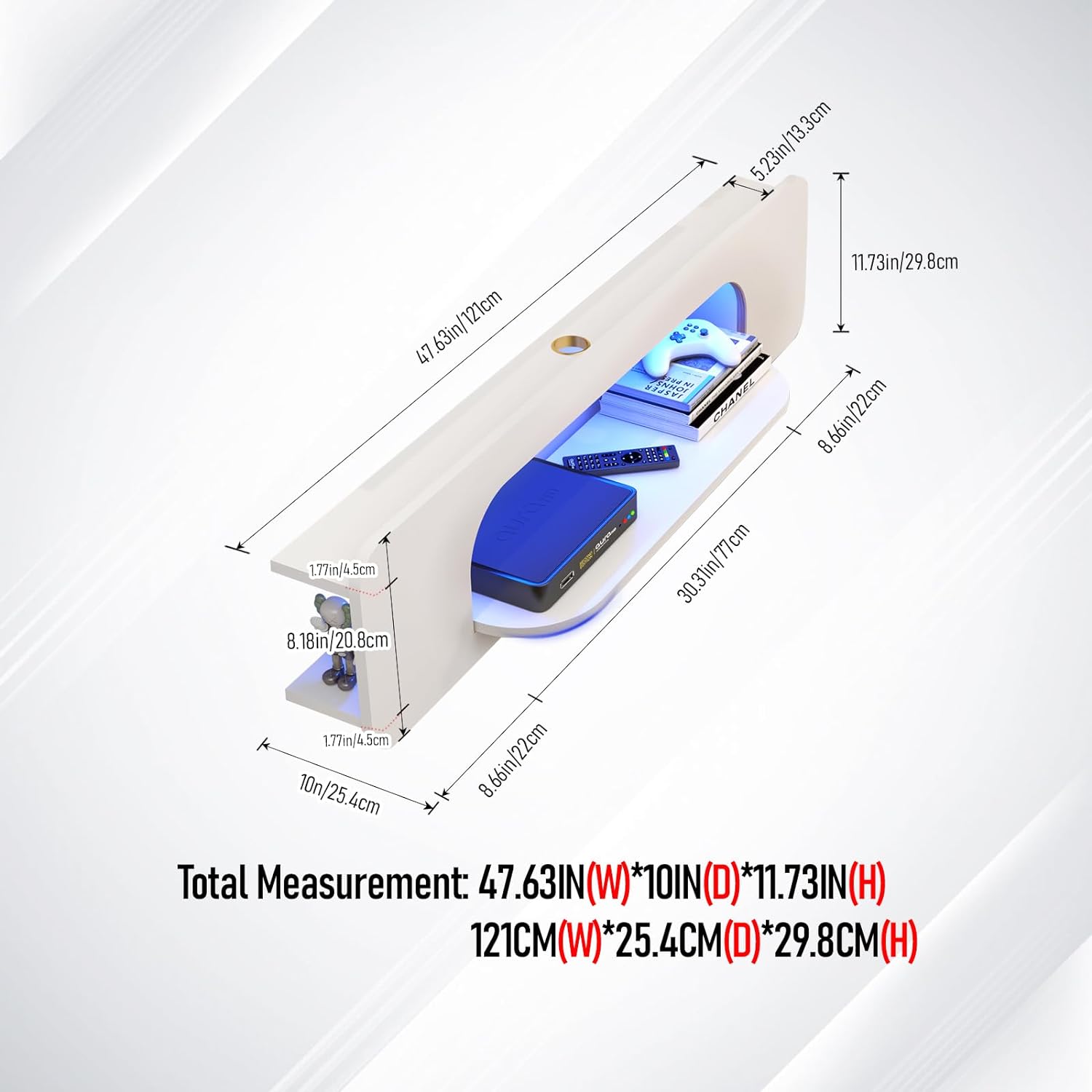 47.64" Vista LED Floating TV Stand, White