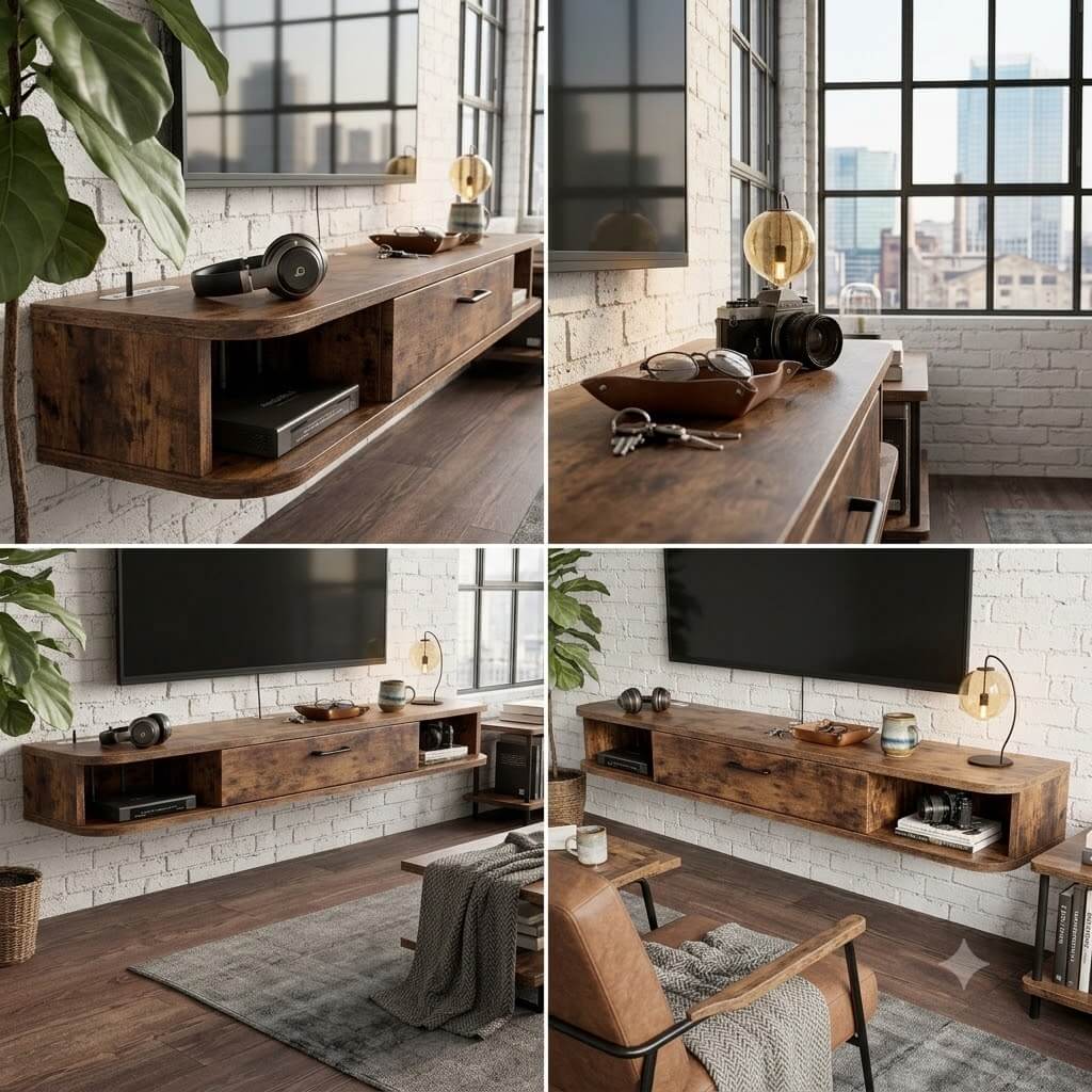 47.27" Pureza Rustic Brown Floating TV Stand