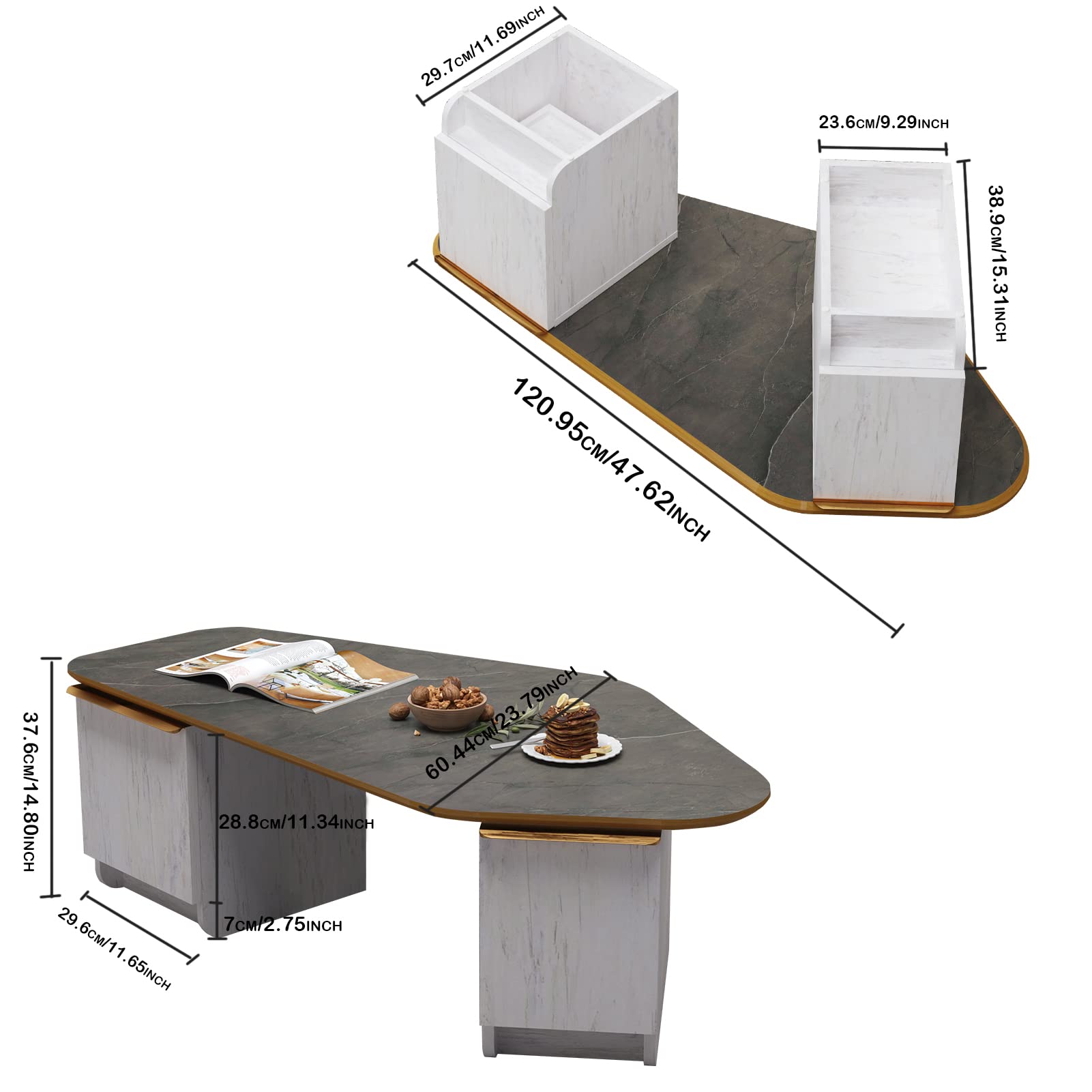 Triple Tone 47 Inch Solid Wood Modern Coffee Table