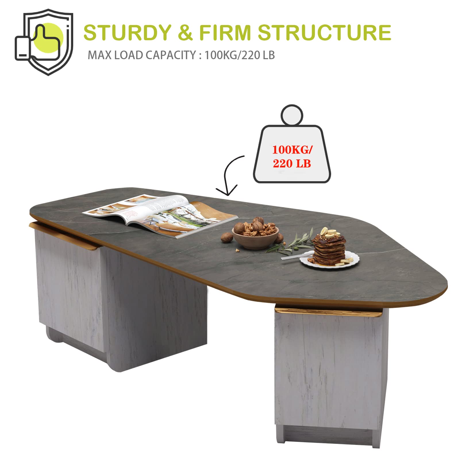 Triple Tone 47 Inch Solid Wood Modern Coffee Table