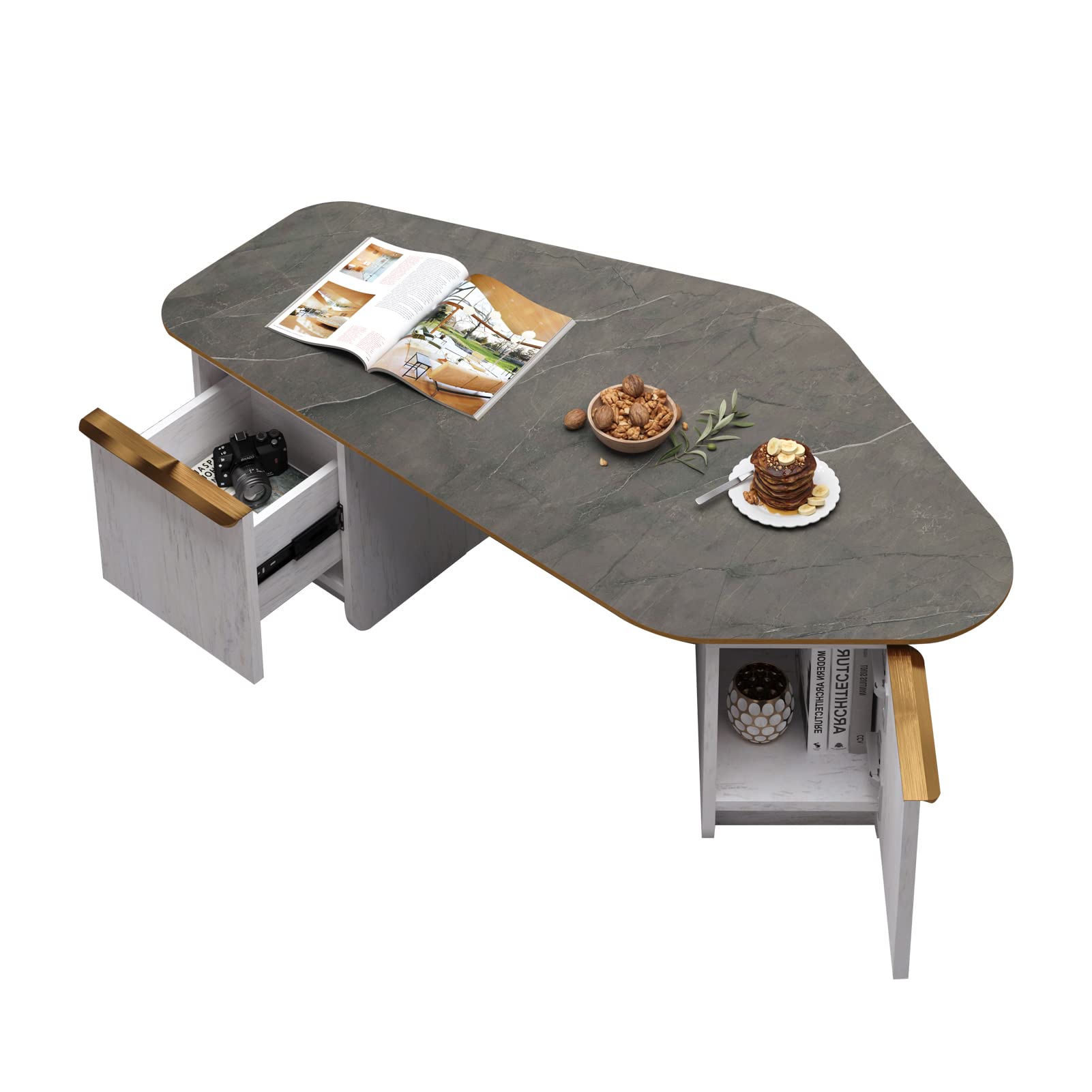Triple Tone 47 Inch Solid Wood Modern Coffee Table