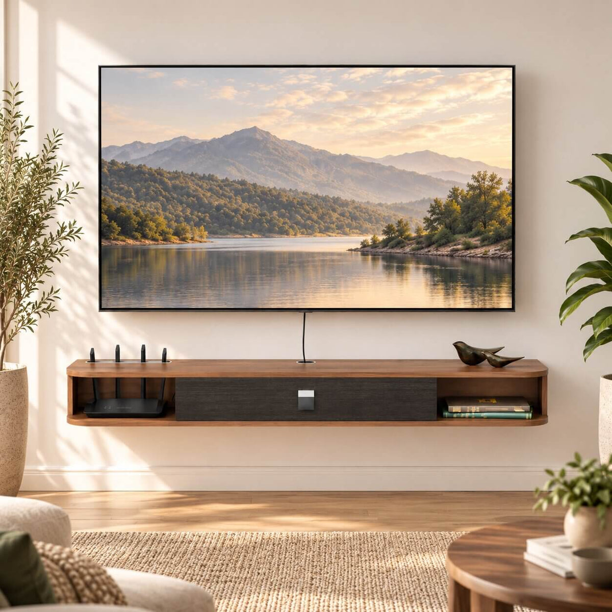 55" Eclan Floating TV Stand, Walnut