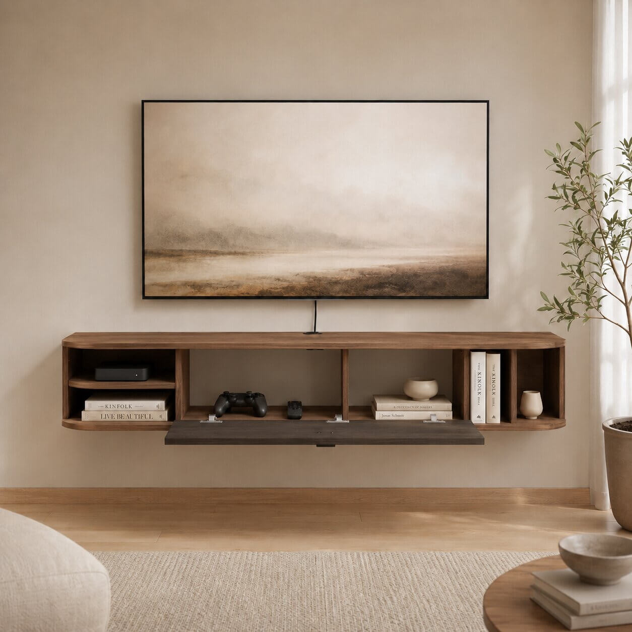 55" Modestia Floating TV Stand, Walnut