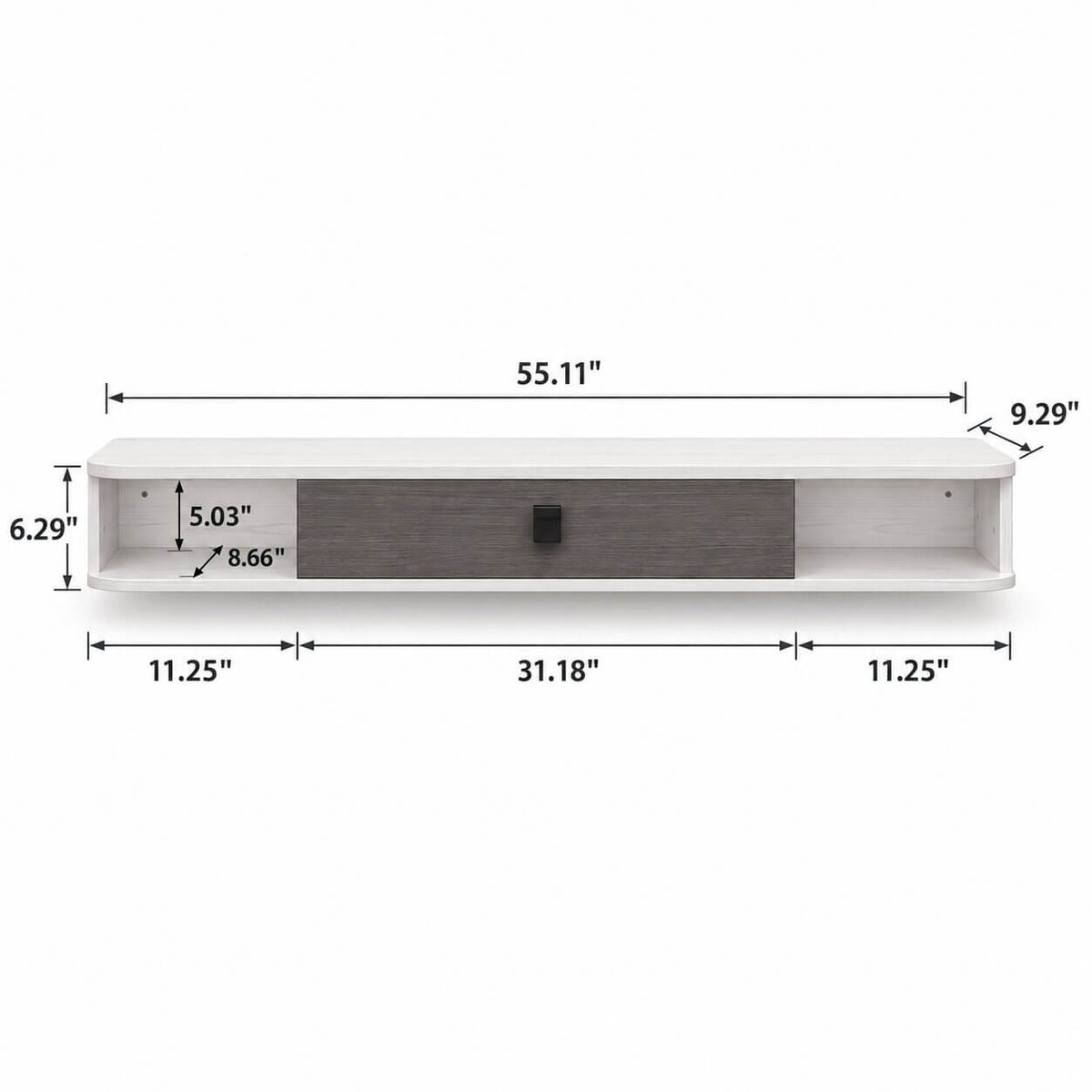 55" Eclan Floating TV Stand, Greyish White