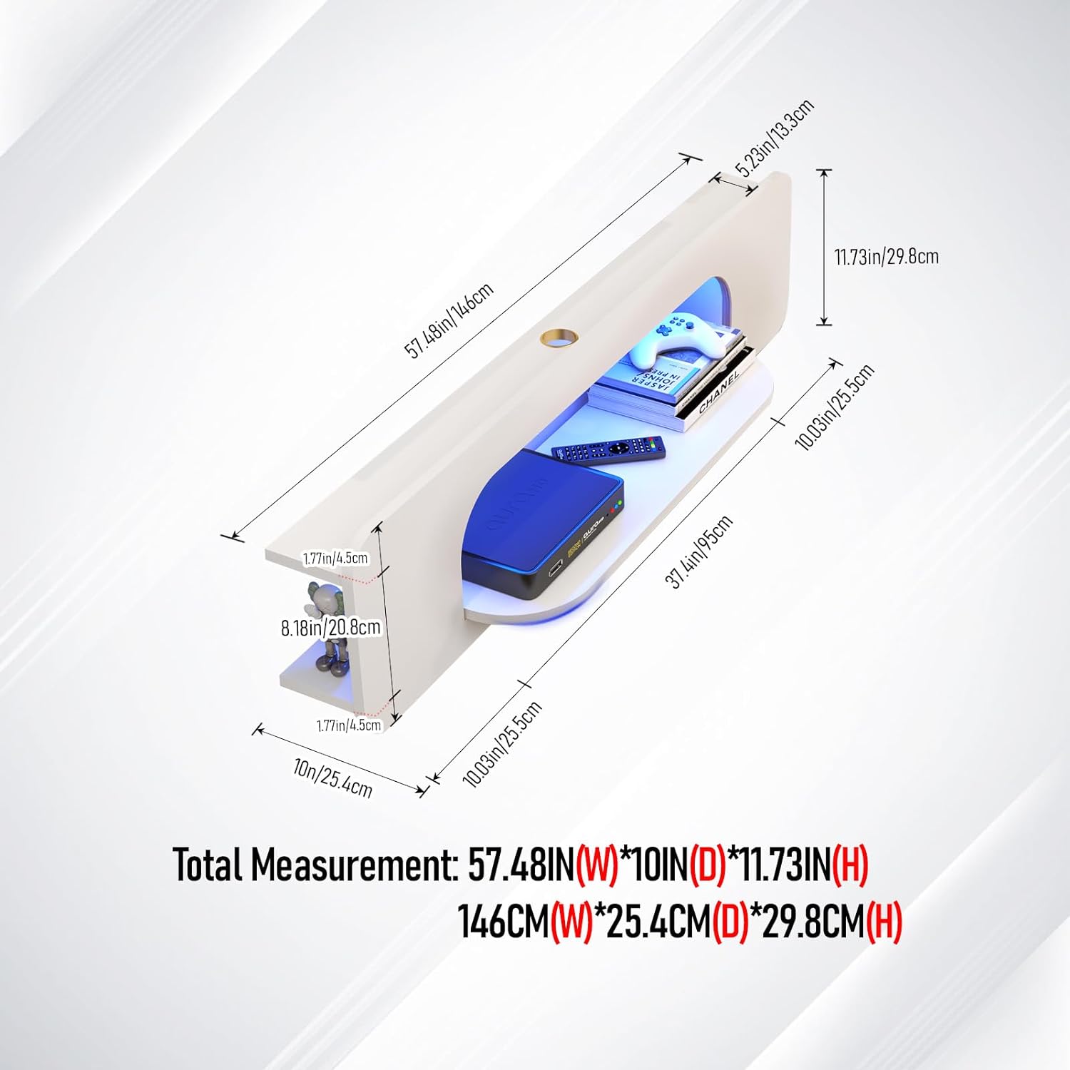 57.48" Vista LED Floating TV Stand, White