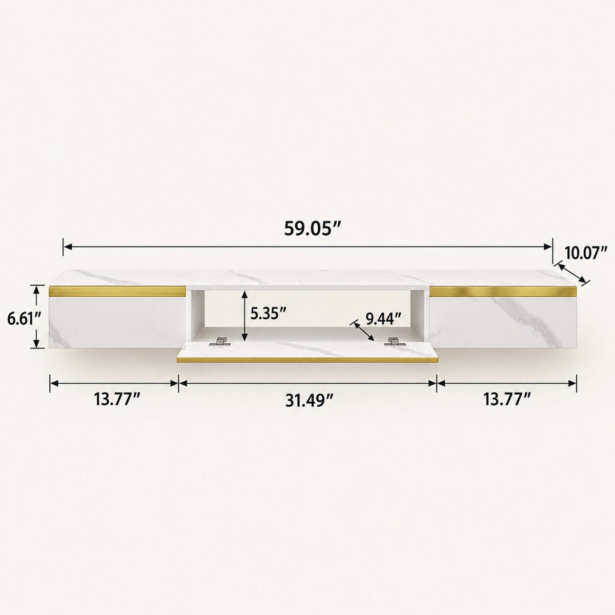 59" Elega Floating TV Stand, Marble White