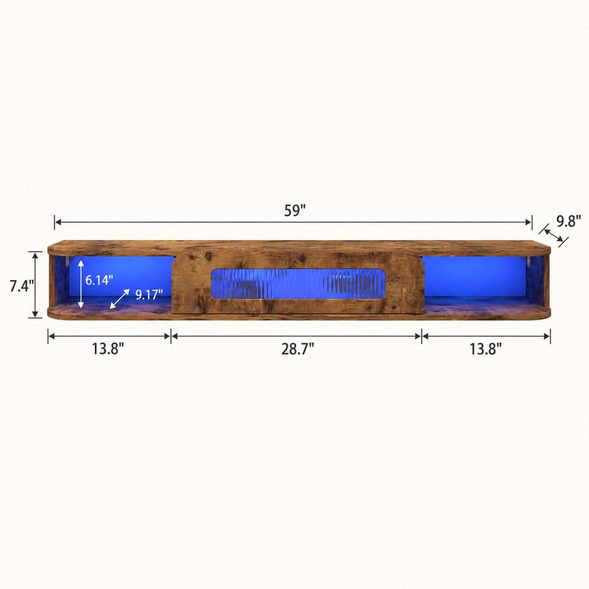 59" Eclaire Floating TV Stand, Rustic Brown