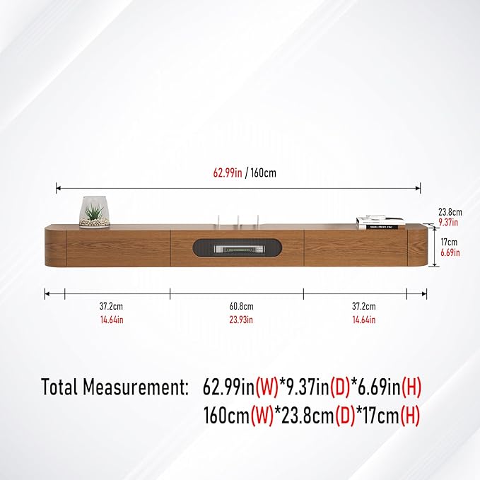 62.99" Prista Fully Assembled Solid Wood Floating TV Stand, Walnut