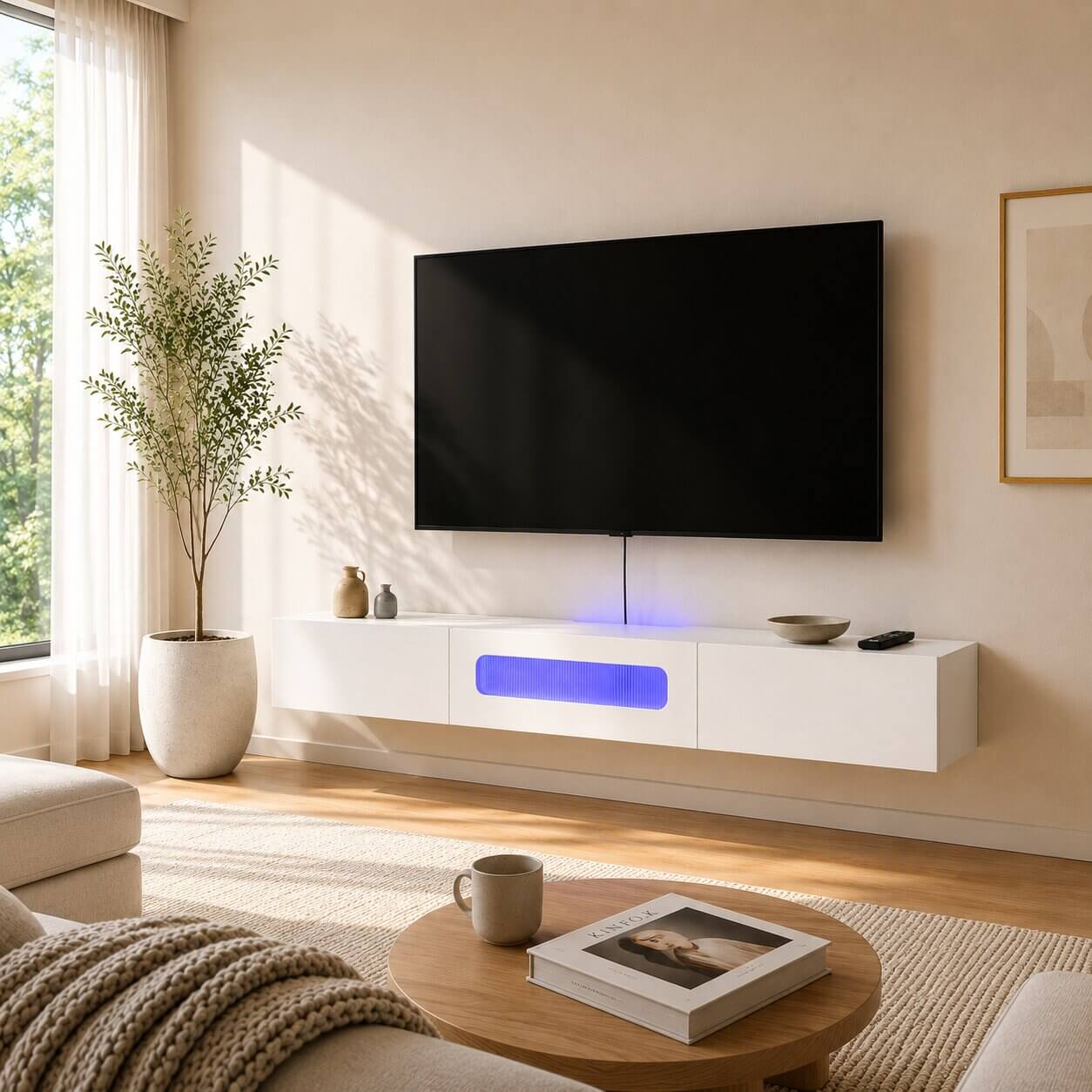 63" Purello Floating TV Stand, White