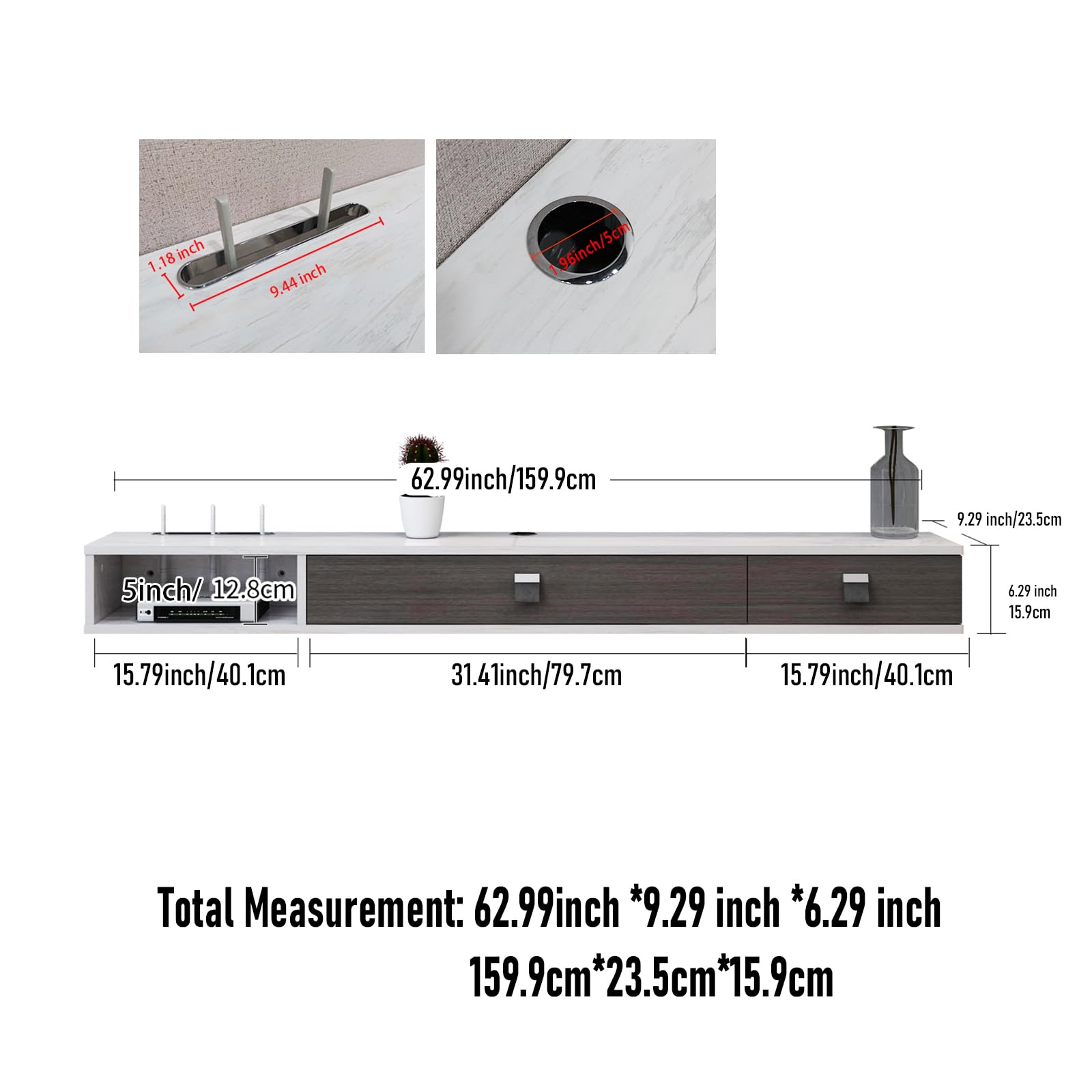 63" Dueta Floating TV Stand, Greyish White
