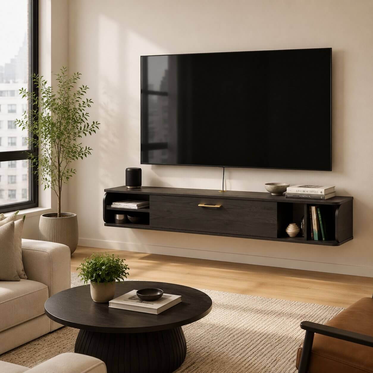 67" Prima Floating TV Stand, Rustic Grey