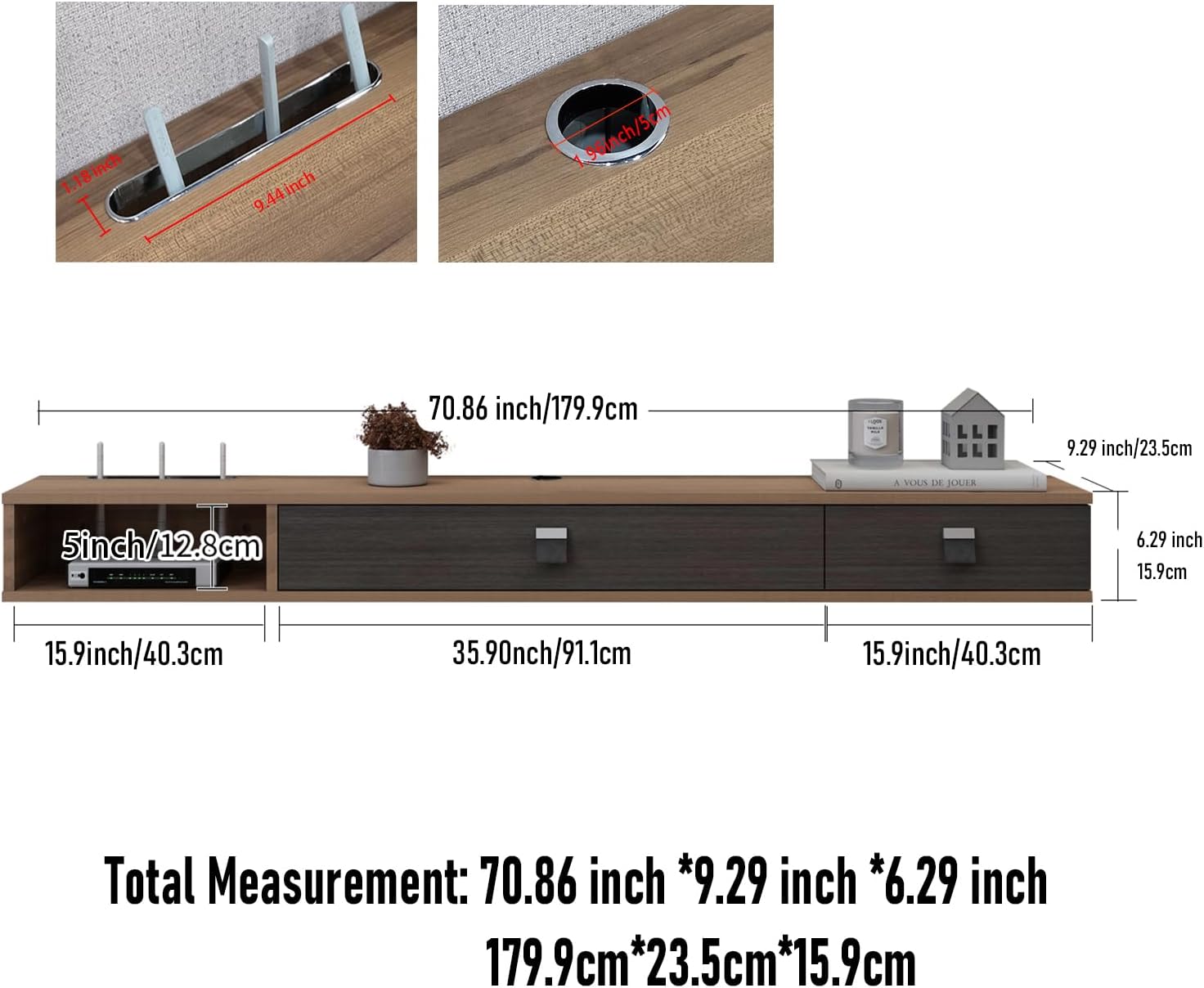 70" Dueta Floating TV Stand, Walnut