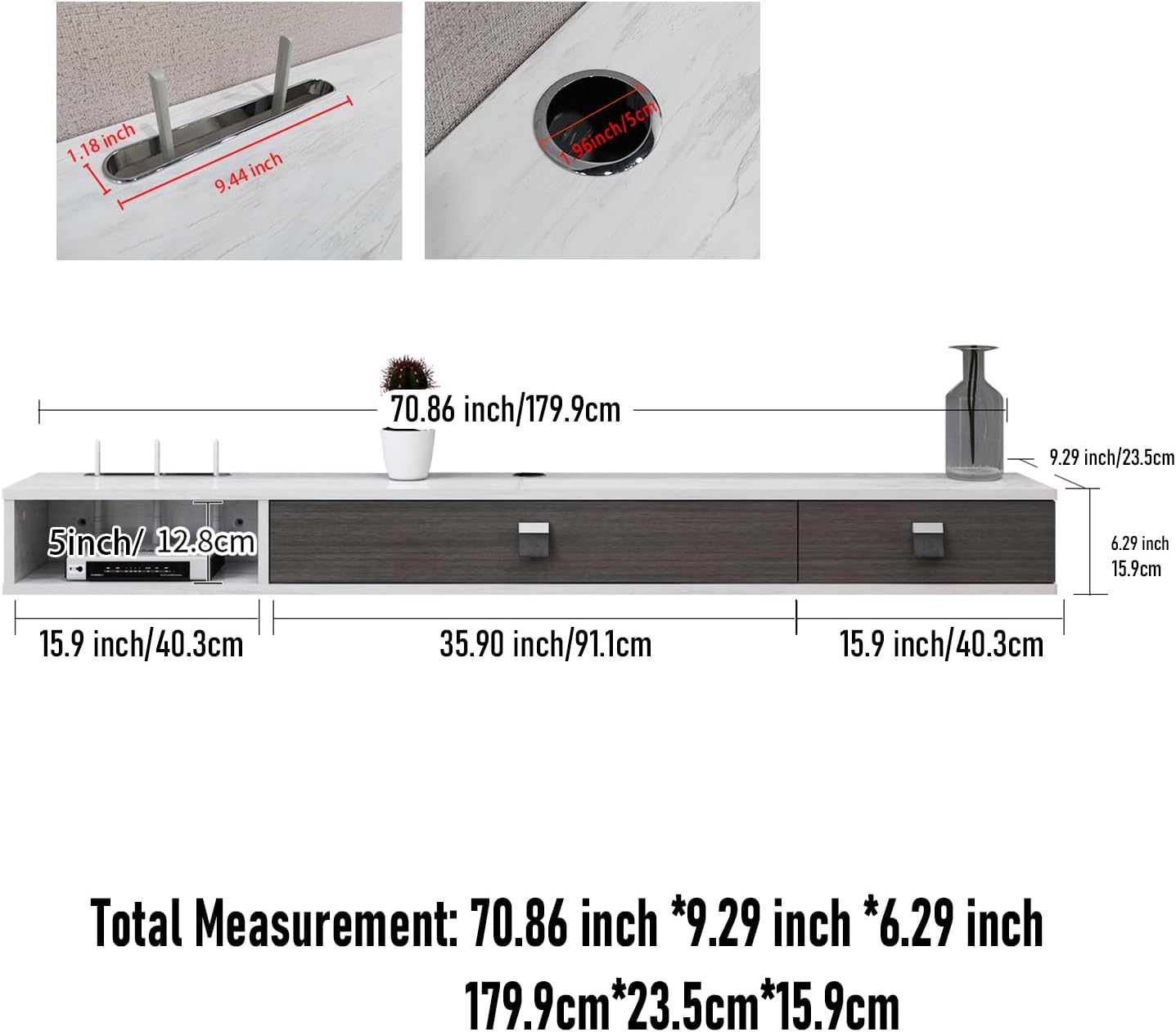 70" Dueta Floating TV Stand, Greyish White