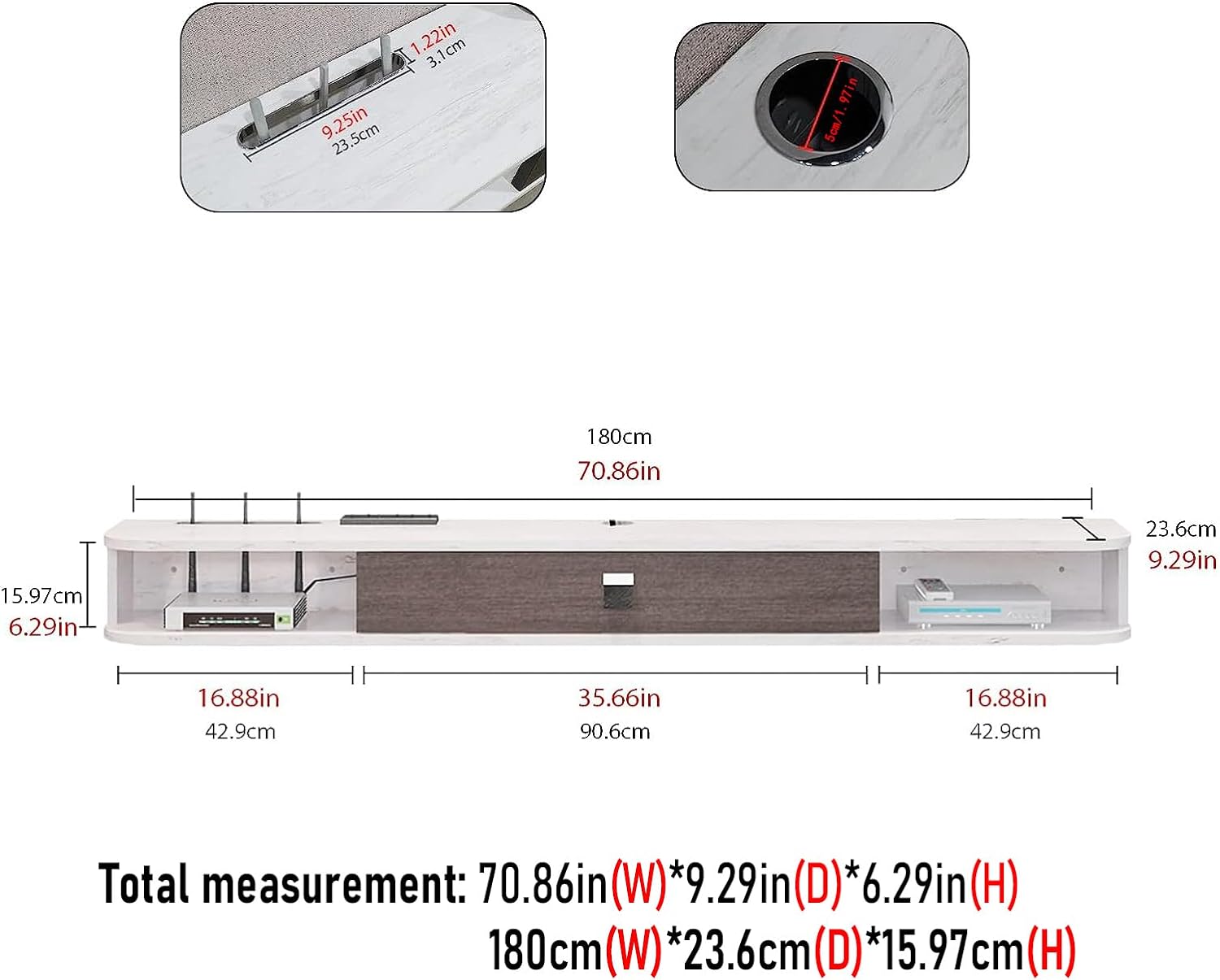 70" Eclan Floating TV Stand, Greyish White