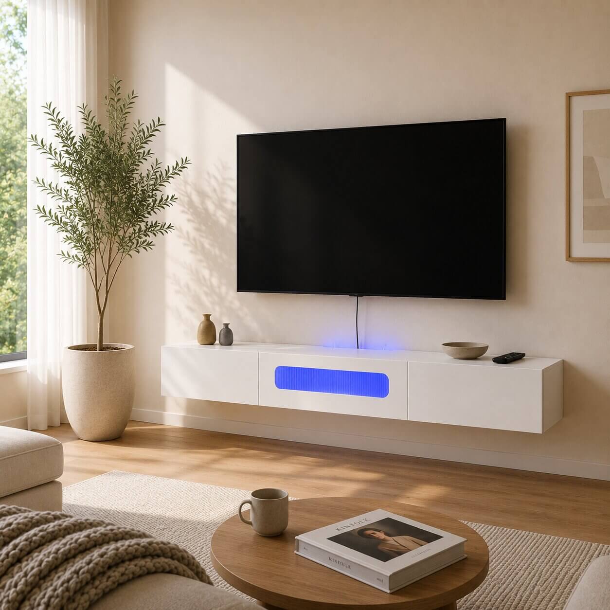 70" Purello Floating TV Stand, White