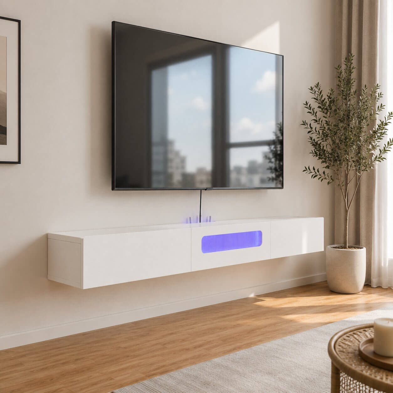 70" Purello Floating TV Stand, White