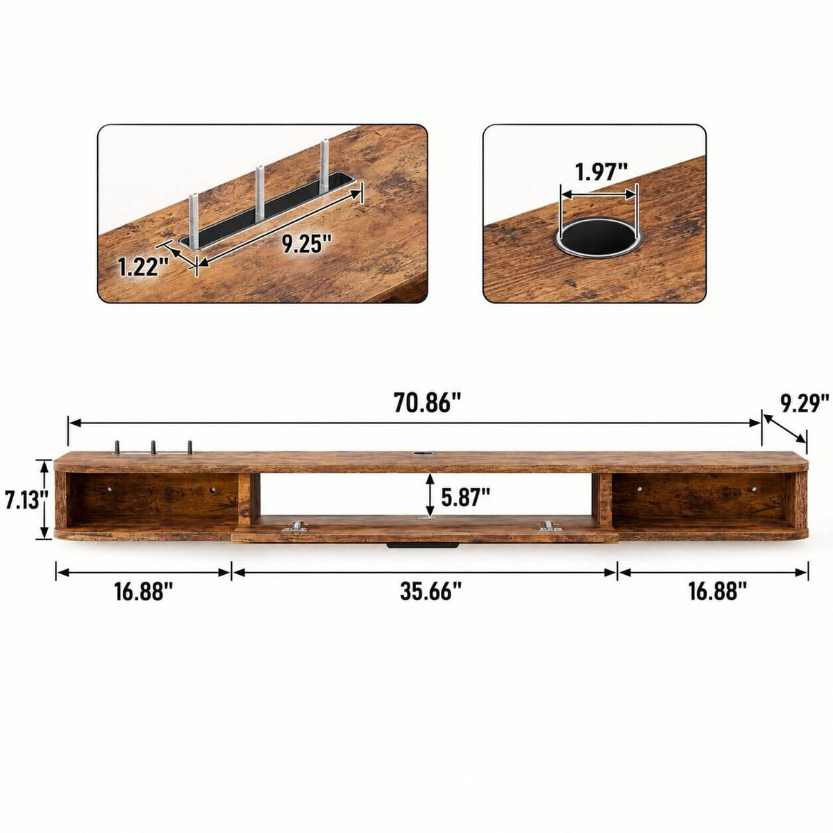 70" Pureza Rustic Brown Floating TV Stand