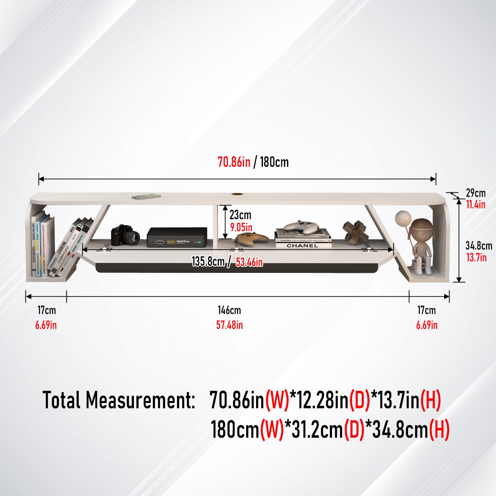 70" Simplex Floating TV Stand, White