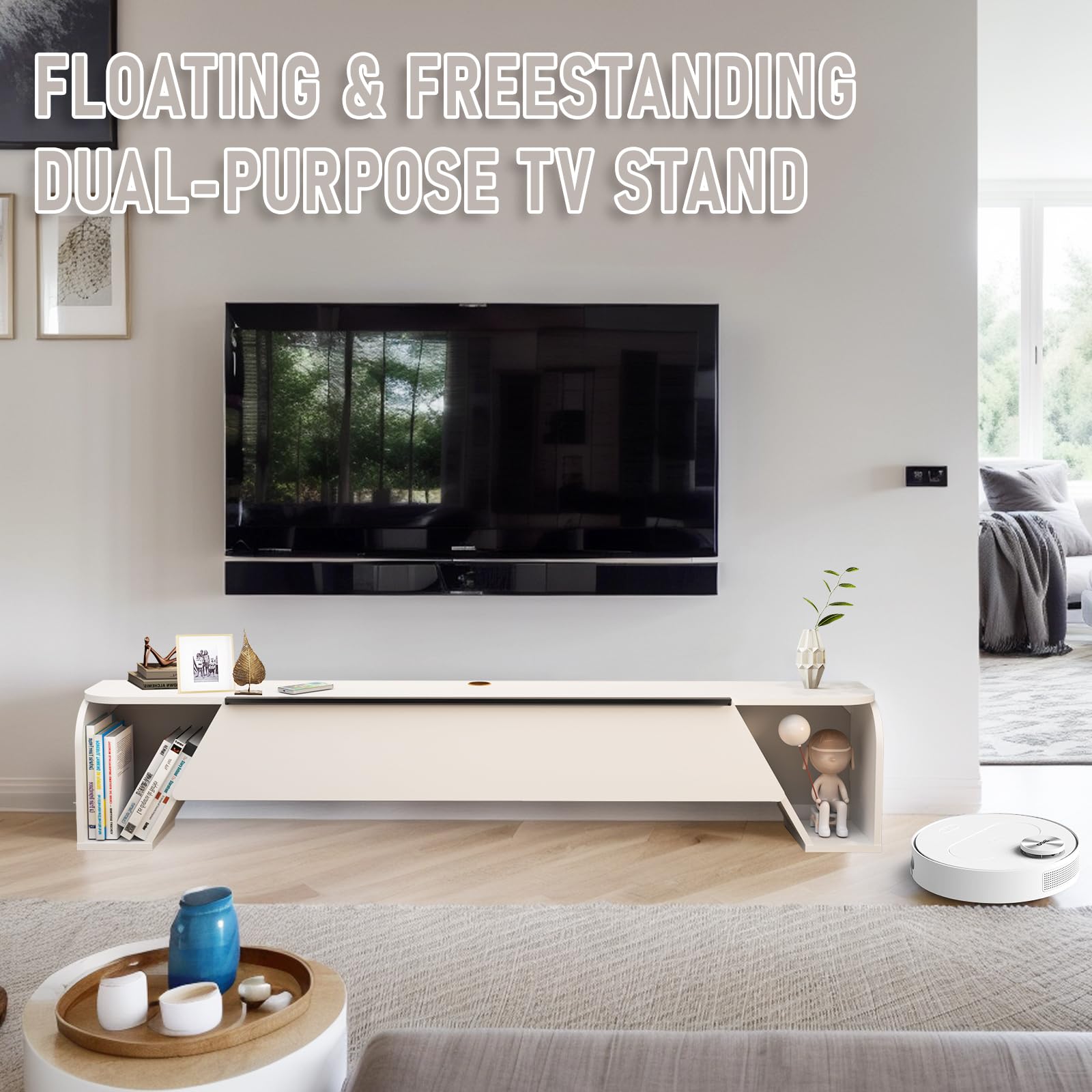 86" Simplex Floating & Floor TV Stand, White