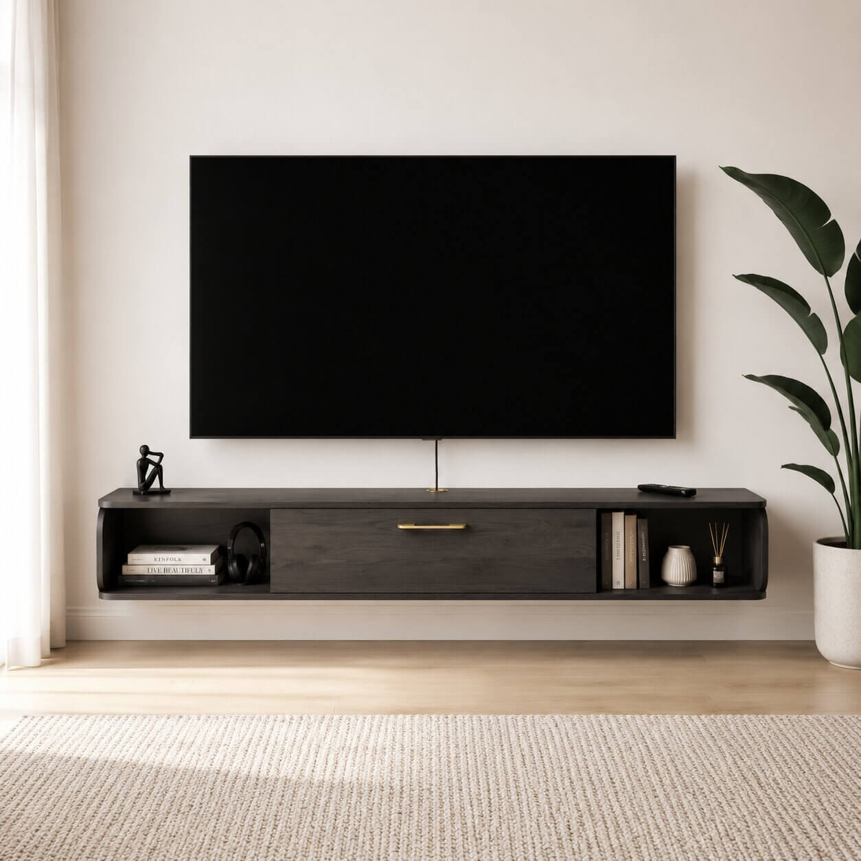 76" Prima Floating TV Stand, Rustic Grey