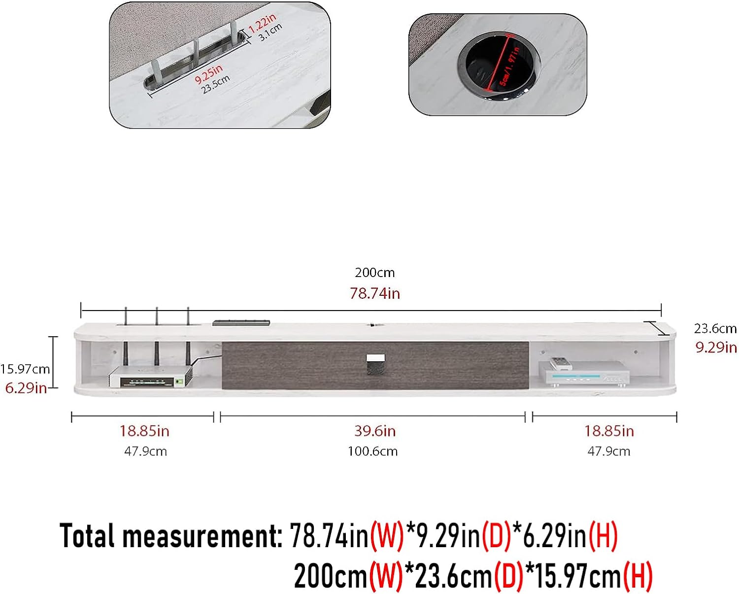 78" Eclan Floating TV Stand, Greyish White