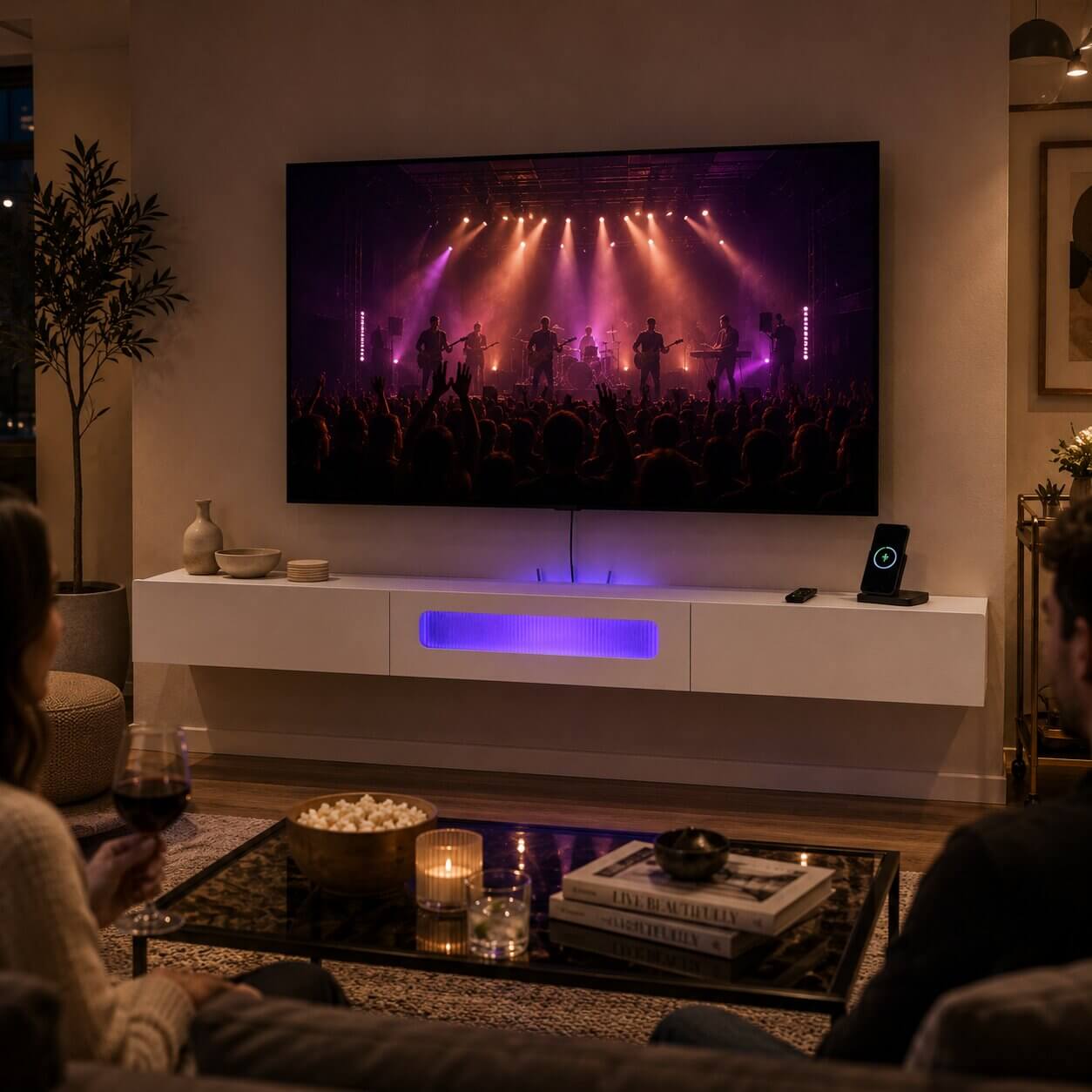 78" Purello Floating TV Stand, White