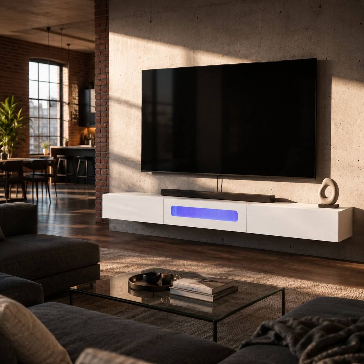 78" Purello Floating TV Stand, White