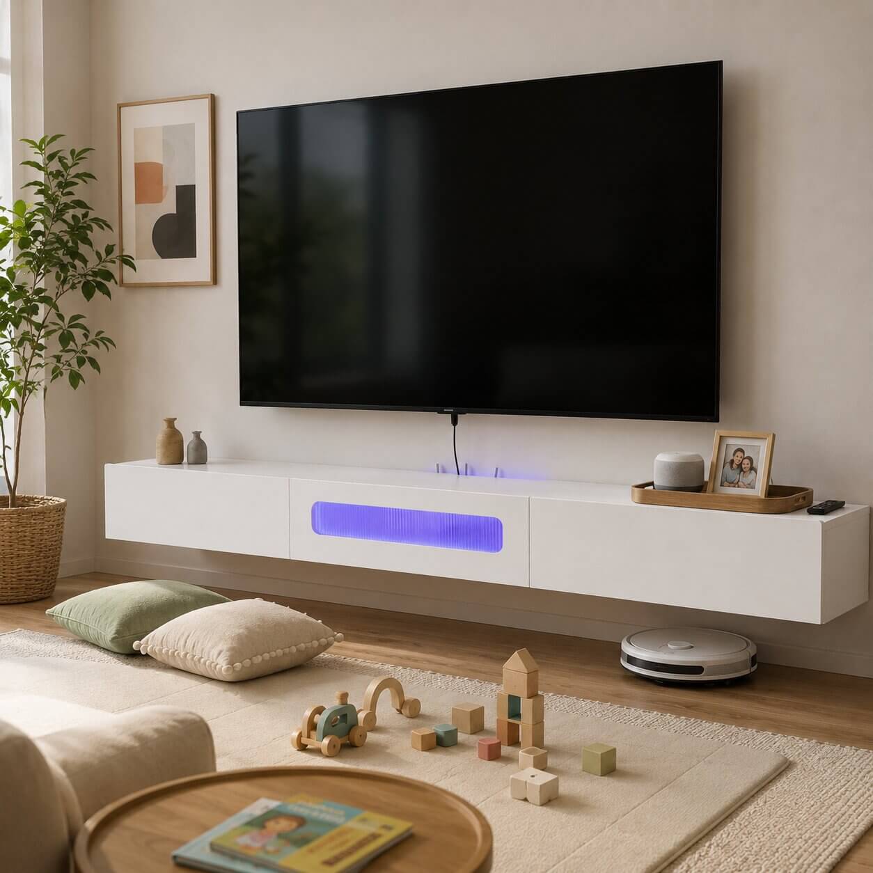 78" Purello Floating TV Stand, White