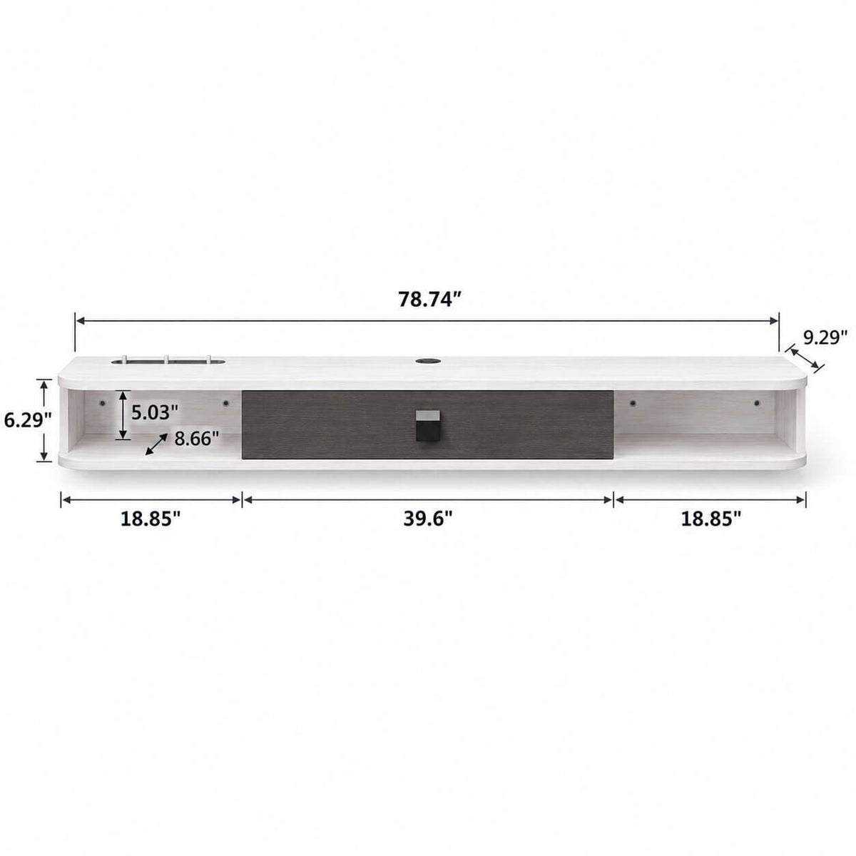 78" Eclan Floating TV Stand, Greyish White