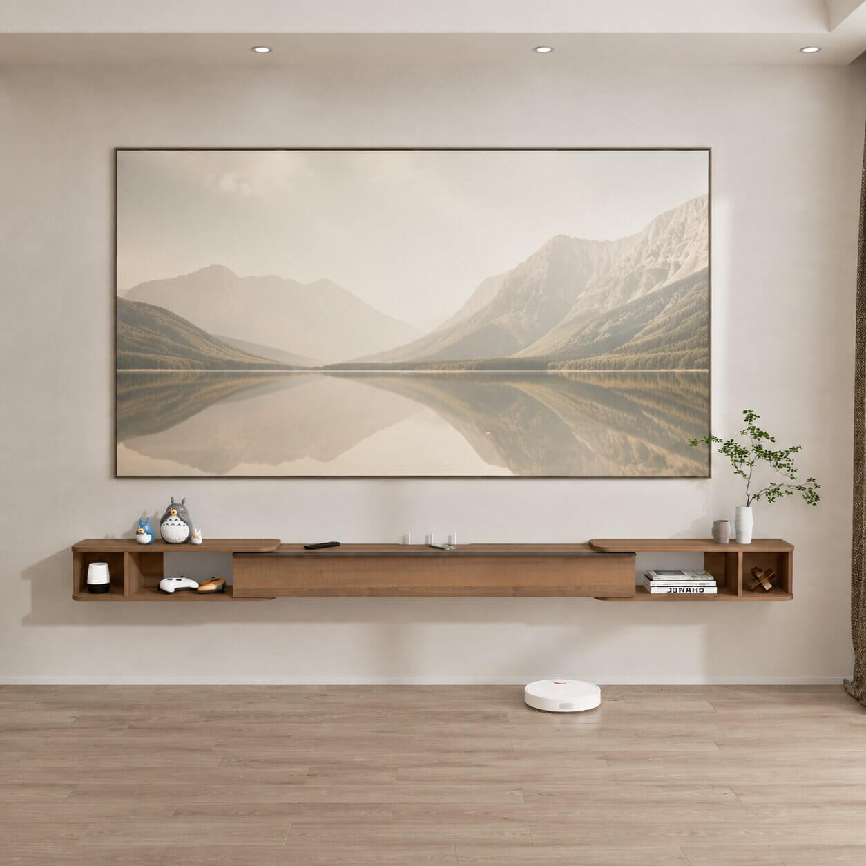 87"- 122" Retractable Floating TV Stand, Walnut (Backorder)