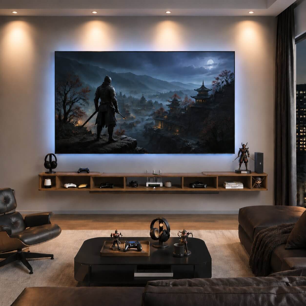 87"- 122" Retractable Floating TV Stand, Walnut (Backorder)