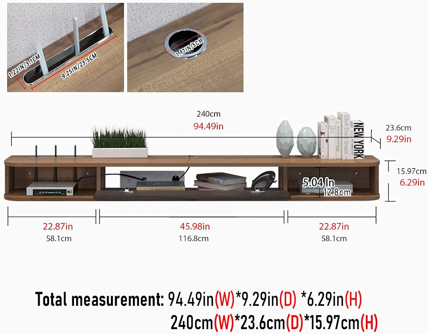 94.48" Eclan Walnut Floating TV Stand