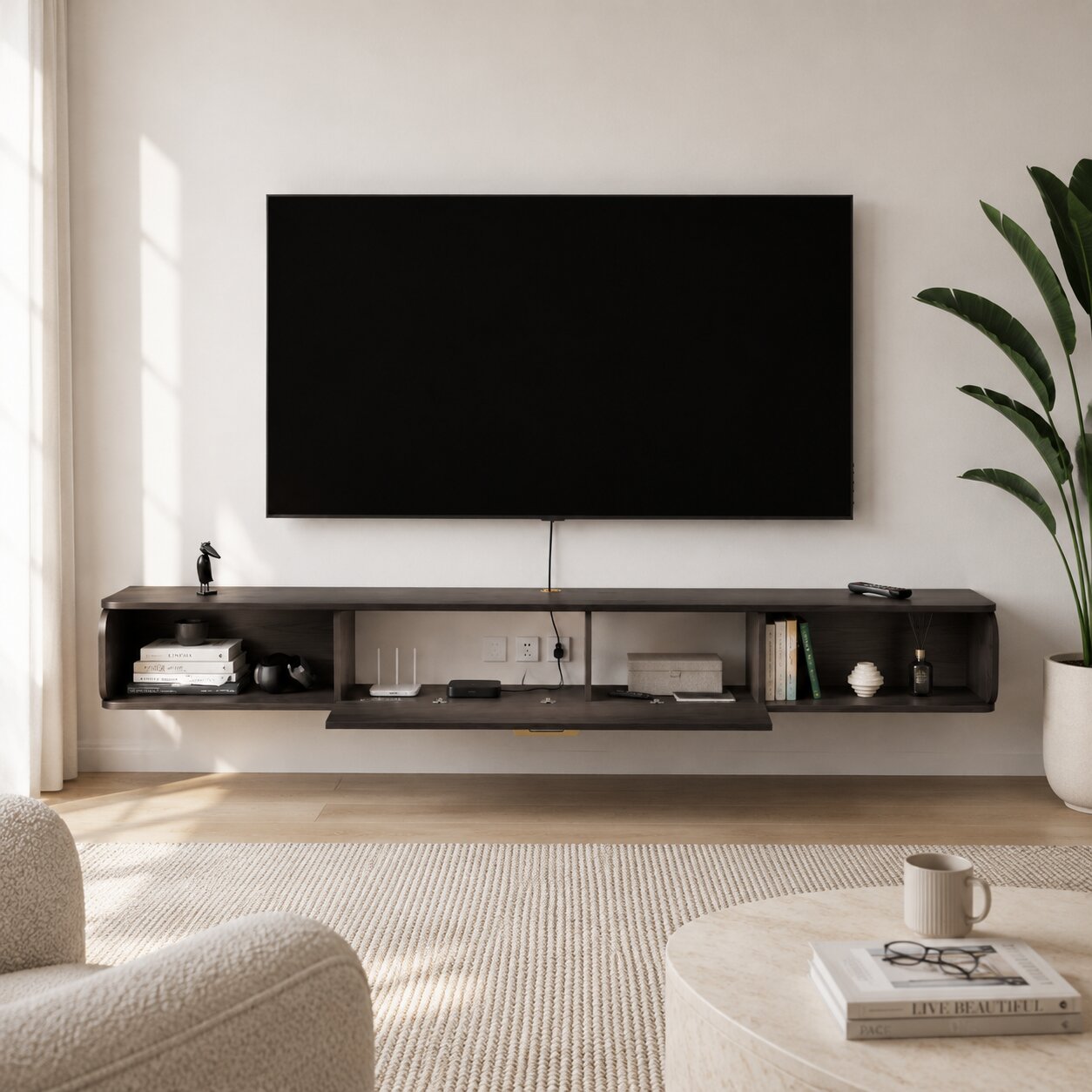 94.48" Prima Floating TV Stand, Rustic Grey