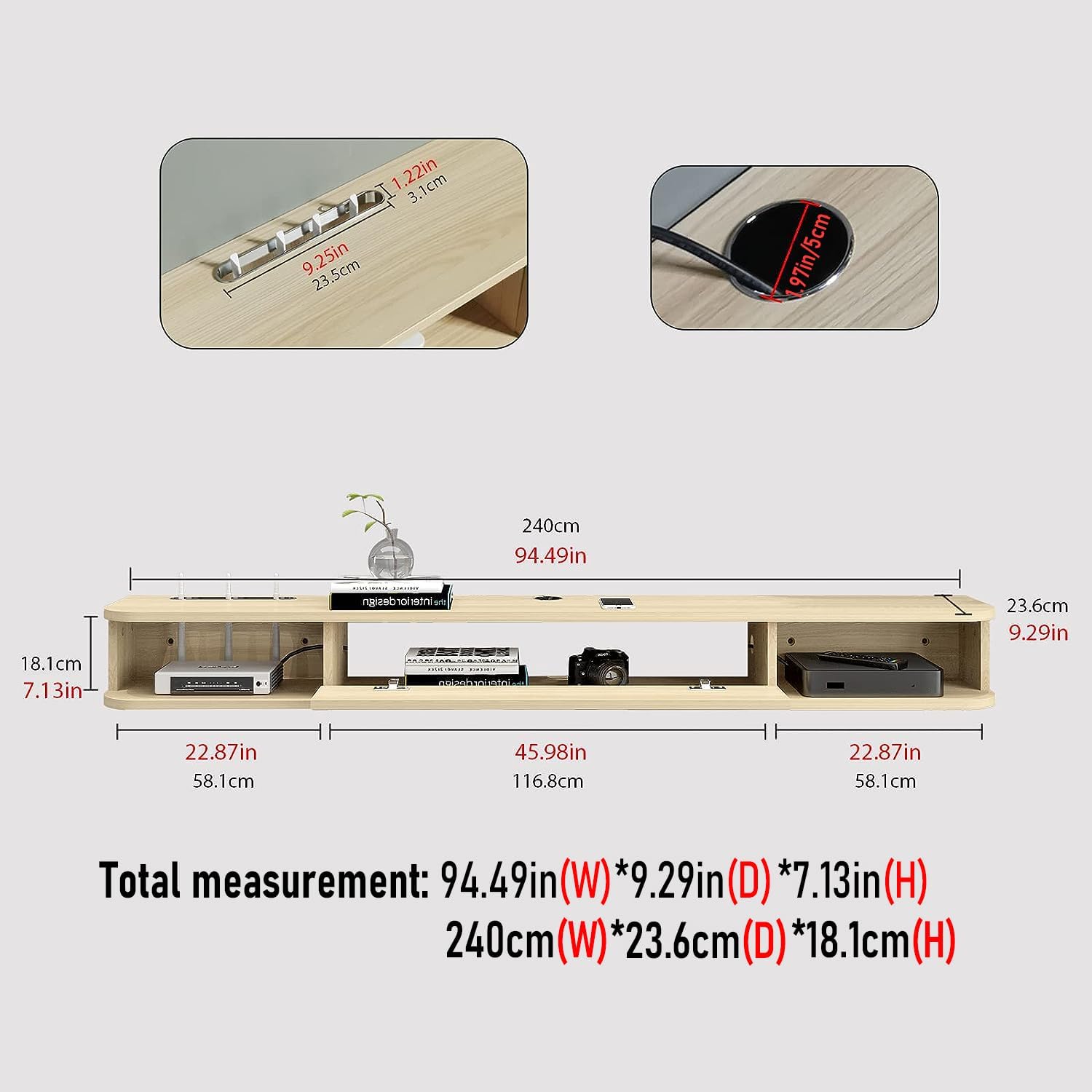 94" Pureza Floating TV Stand, Light Oak