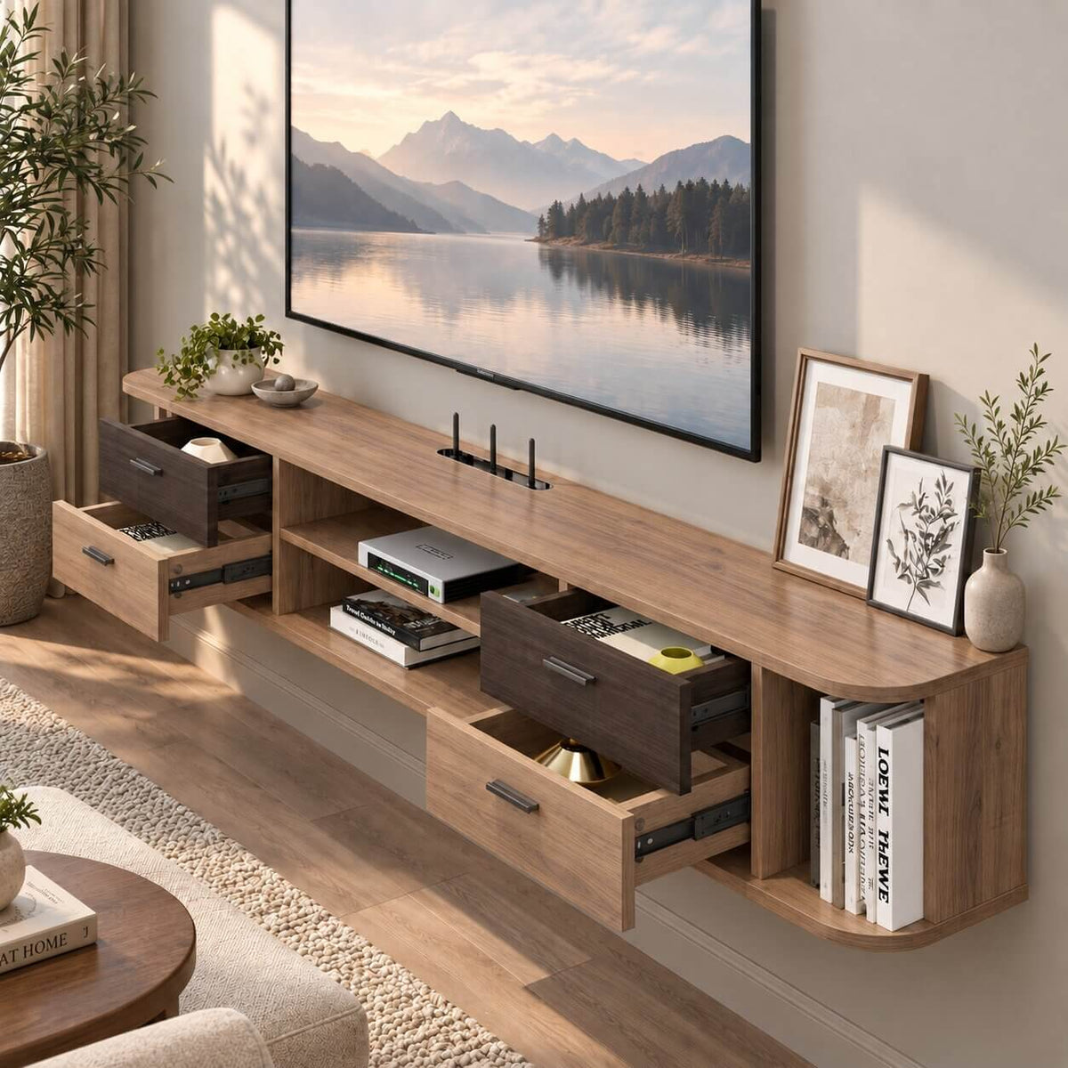 47" Drawista Floating TV Stand, Walnut