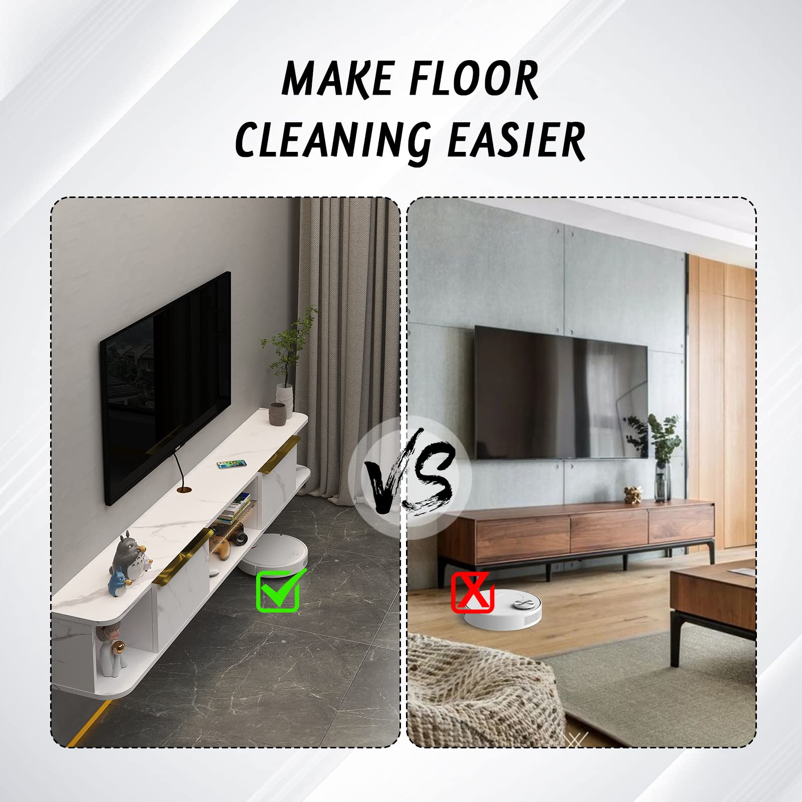 Contemporary Floating TV Stand with LED Lights and Storage #color_pietra white