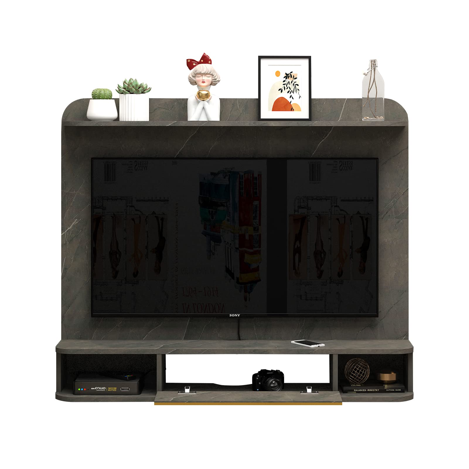 Custom Floating TV Stand with Wall Panel