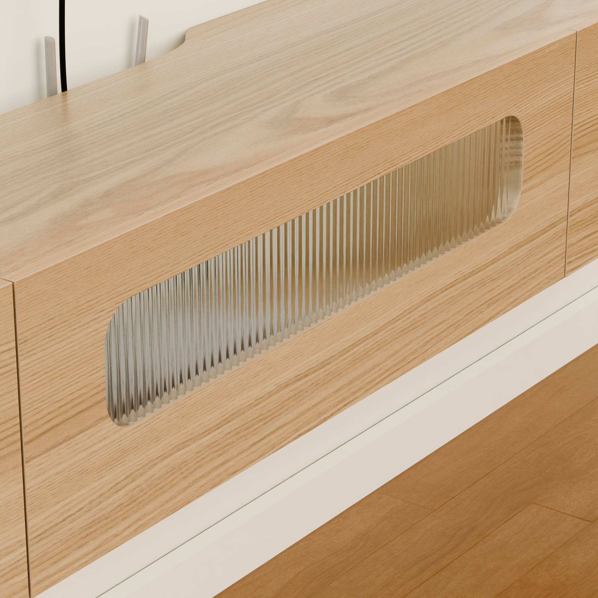 Floativa Purello custom floating tv stand shelf with LED lights drawers #color_light oak