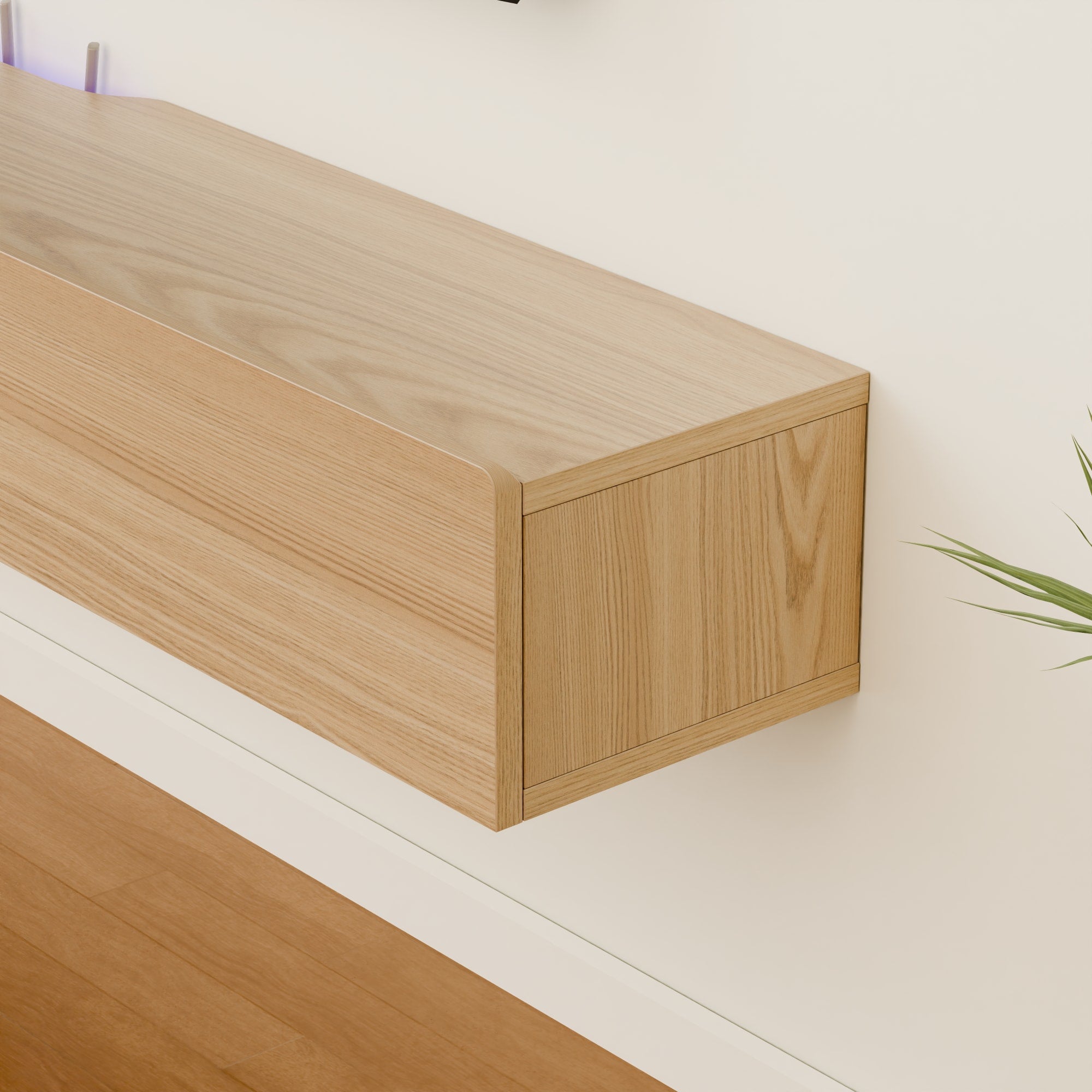 Floativa Purello custom floating tv stand shelf with LED lights drawers #color_light oak