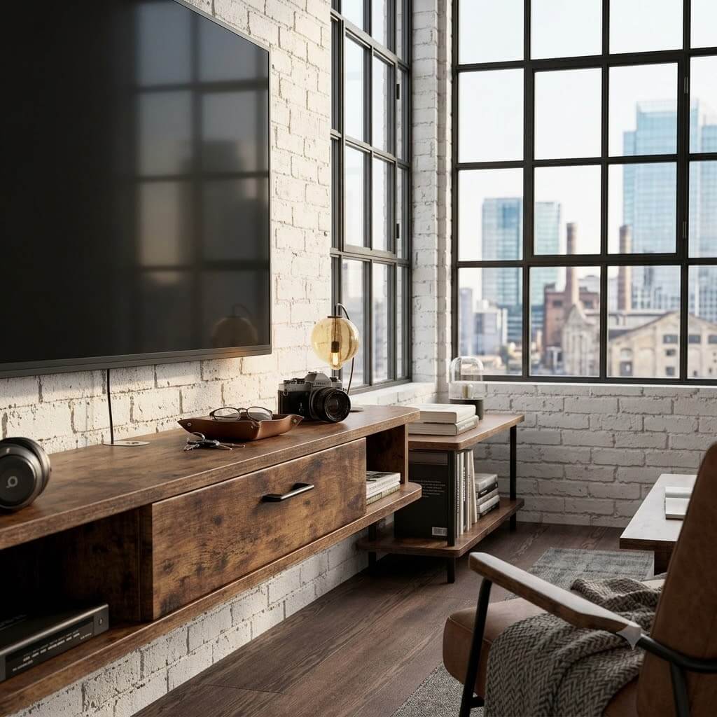 55.12" Pureza Rustic Brown Floating TV Stand