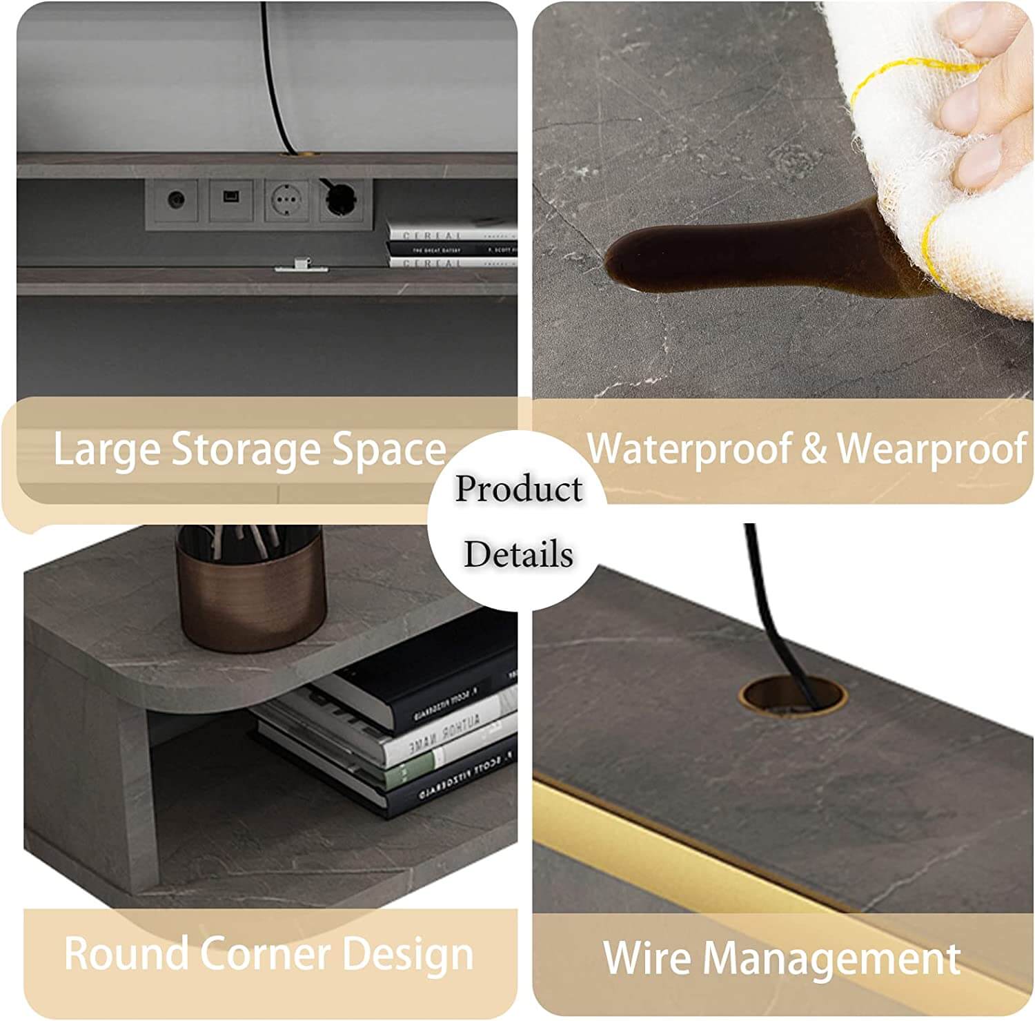 Plywood Wall Mounted Floating TV Stand with Large Door Storage  #color_marble grey