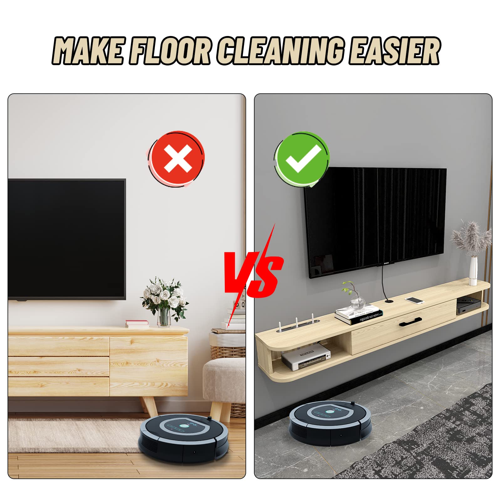 Plywood Wall Mounted Floating TV Stand with Large Door #color_light oak