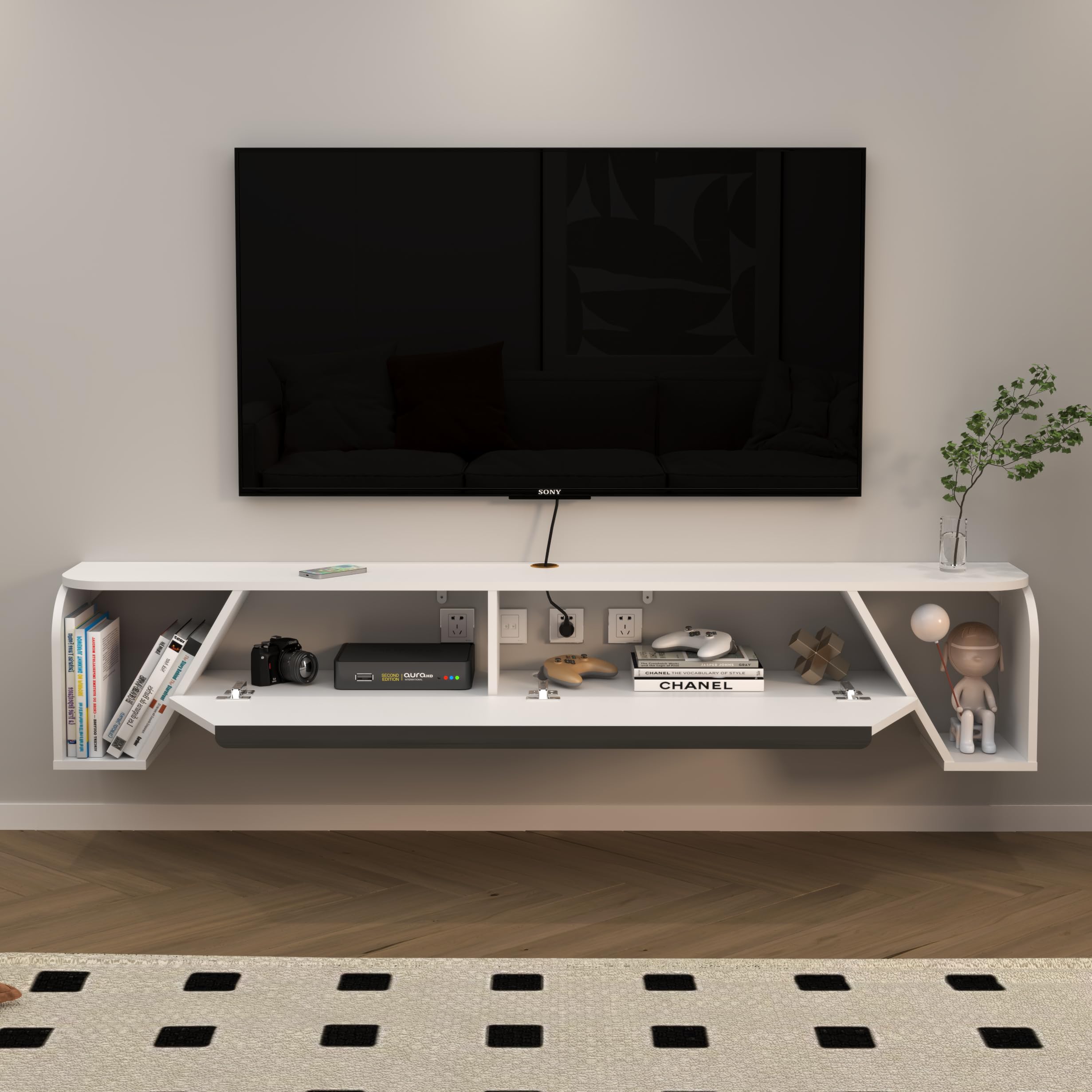 86" Simplex Floating & Floor TV Stand, White